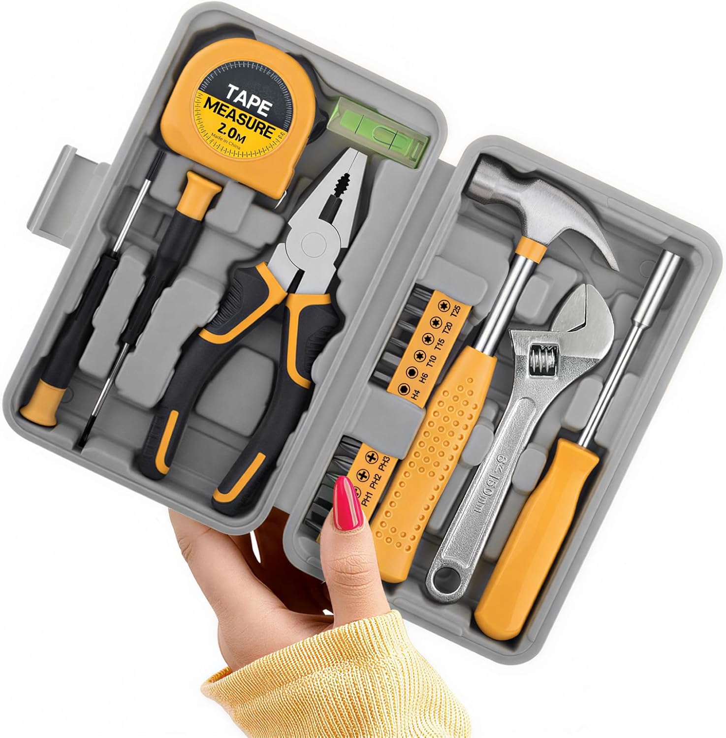 20 Pcs Basic Tool Kit, Compact Home Tool Set with Mini Tool Box, Ideal for Household Repairs, Office Maintenance, Simple DIY, General Tools User-friendly for Beginners, Women & Student(Yellow)