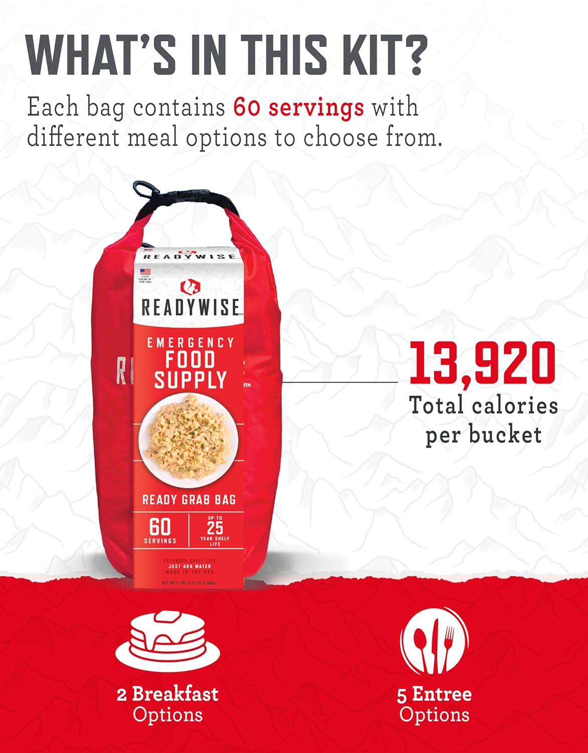 ReadyWise 7 Day Emergency Food Supply – 60 Servings Grab Bag, Camping Essentials, Freeze Dried Survival Food Kit & Dehydrated Meals, Prepper Bug Out Bag & Hurricane Supplies, up to 25 Year Shelf Life - Image 4