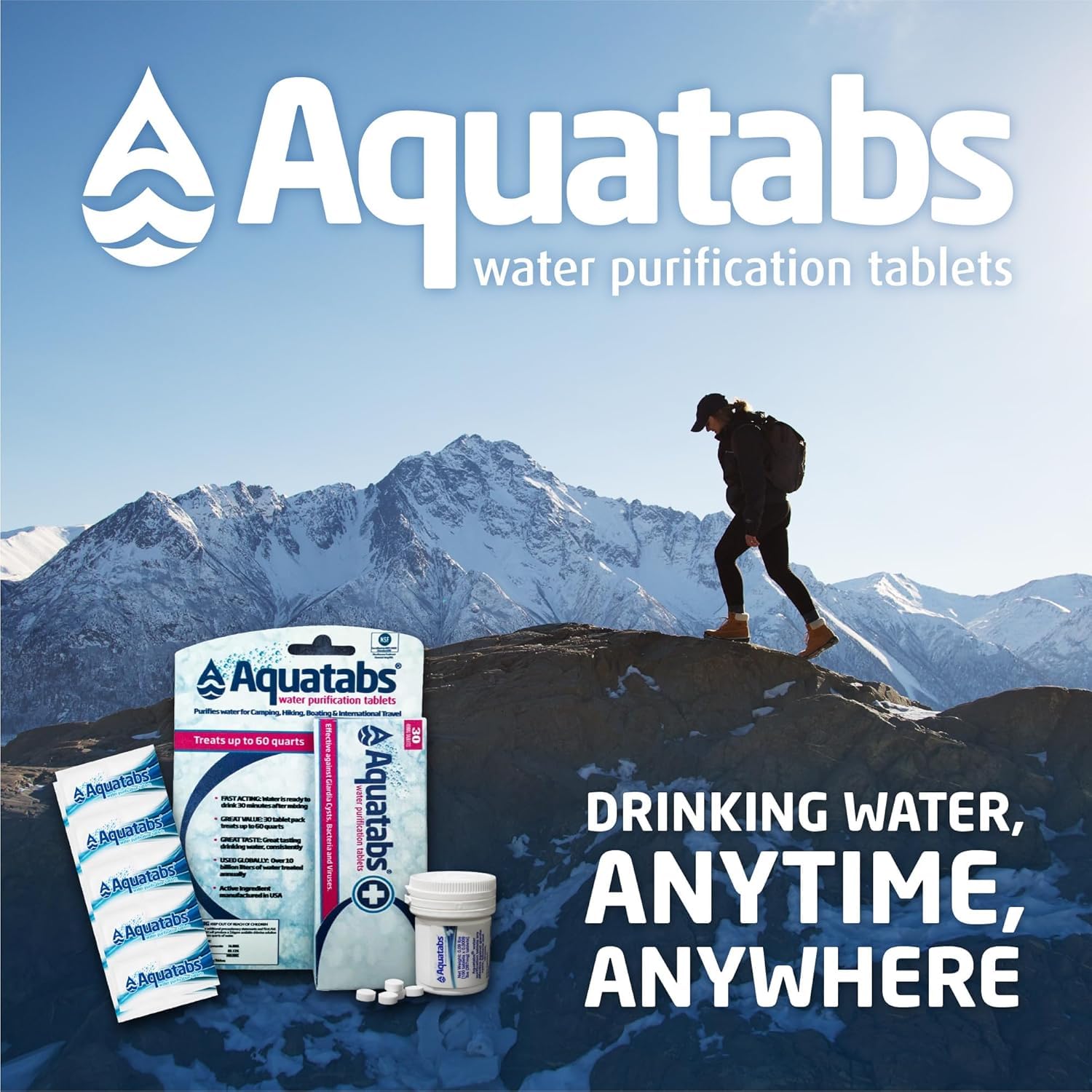 Aquatabs 49mg Water Purification Tablets (30 Pack). Portable Water Purifier for Camping Essentials, Lightweight Camping Gear or Survival Kit, EPA Registered & NSF/ANSI 60 Certified, Fast-Acting - Image 6