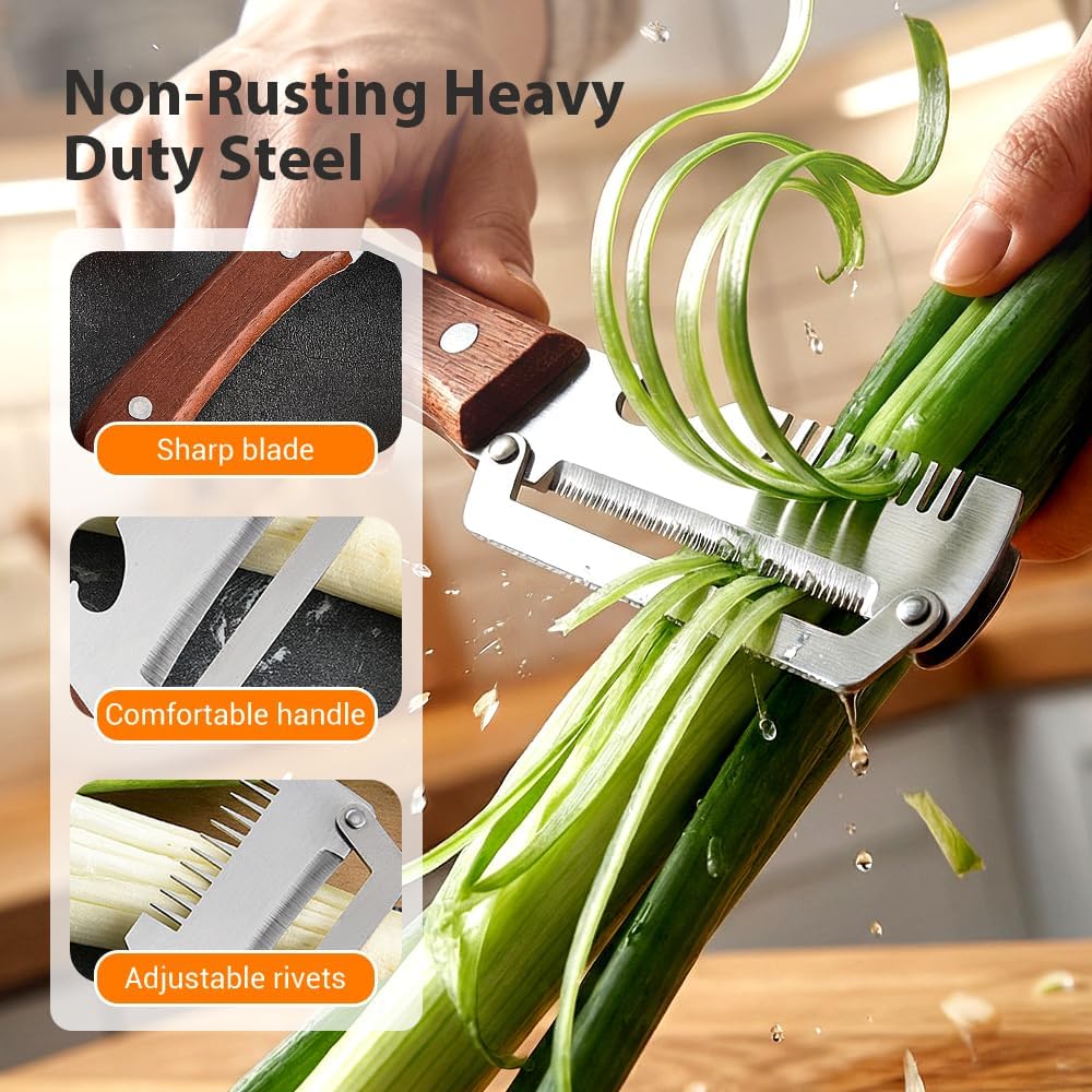 Multi-Functional Vegetable Peeler for Kitchen, 2026 Premium Stainless Steel Peeler Tool for Chef Kitchen Peeling, Wooden Handle Vegetable Shredder Handheld for Home Use (1) - Image 3