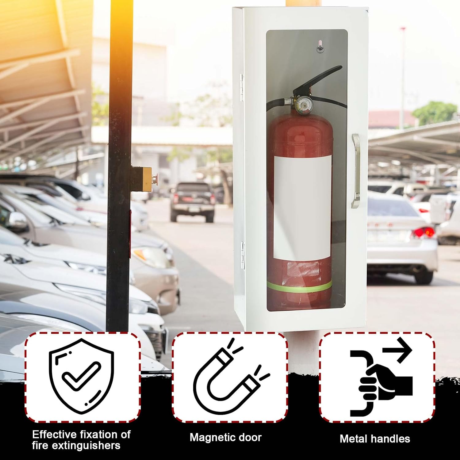 Zonon 1 Pcs 10lb Fire Extinguisher Cabinet Wall & Surface Mount 24-3/4 H x 10-1/4 W x 6-3/4 D 22 Gauge Steel Fire Extinguisher Box Case Extinguishers Holder with Handle for Indoor Outdoor (White) - Image 4