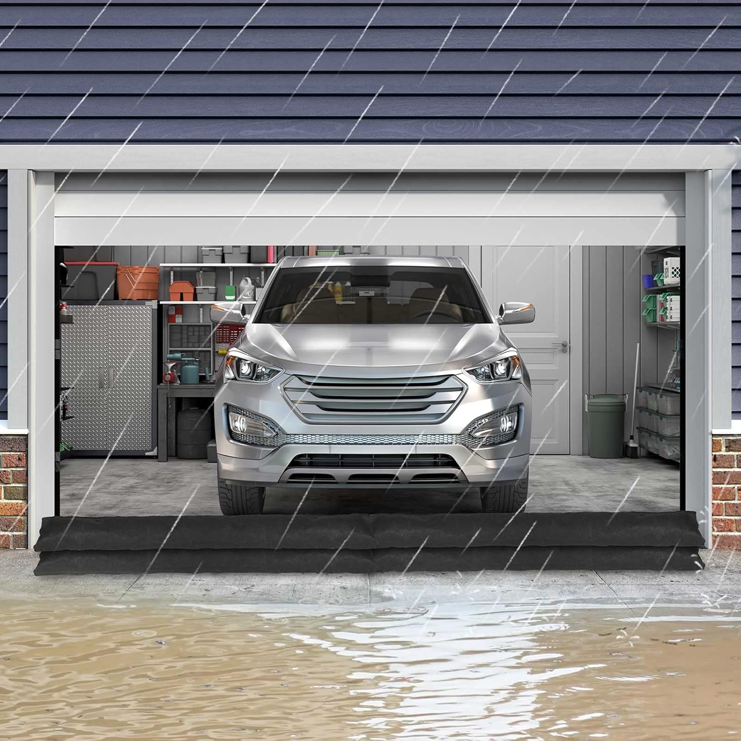 Sabary 5 Pcs Water Barrier 5 ft x 6.5 inch Absorbent Flood Barriers Home Sandless Sand Bags for Flooding Reusable Water Absorber Snake for Rain Hurricane Garage Basement Door (Black) - Image 5