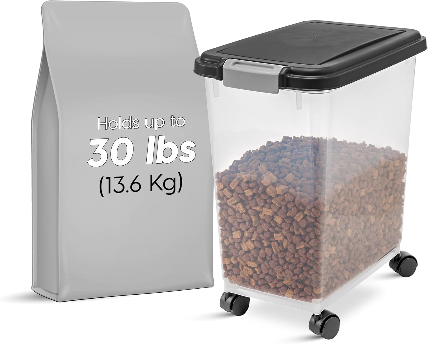 IRIS USA Airtight Dog Food Storage Container, Up to 30 lbs, Attachable Wheels, for Dog Cat Bird and other Pet Food Storage Bin, Keep Fresh, Easy Mobility, BPA Free, Black - Image 3