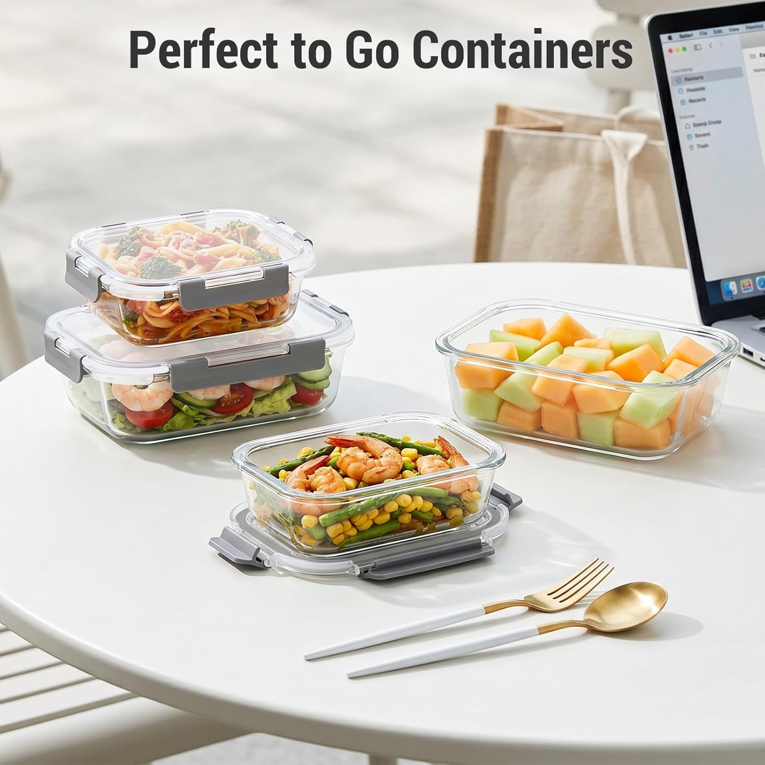 Dealusy 10 Sets (20-Piece) 36 oz & 12 oz Glass Food Storage Containers with lids, Airtight Leak-proof Glass Meal Prep Containers with Lids, Microwave Oven Freezer Dishwasher Safe, Gray - Image 7