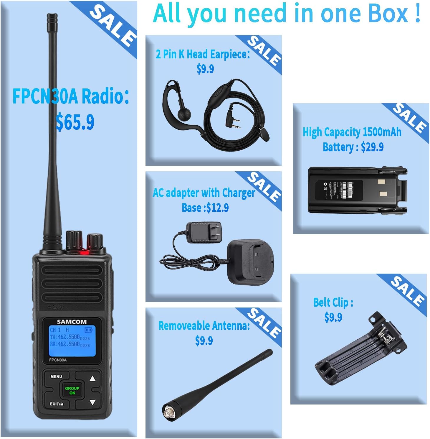 SAMCOM FPCN30A Two Way Radios Long Range 5 Watts Walkie Talkies for Adults Rechargeable 2 Way Radios UHF Handheld Business Group Call Radio 1500mAh Battery with Earpieces for Construction,6 Packs - Image 9