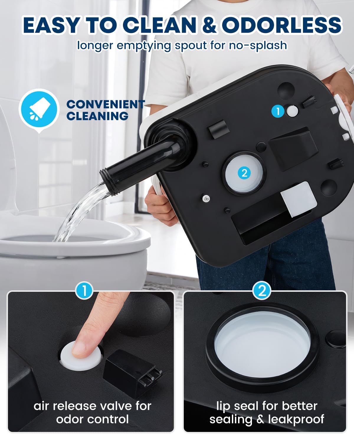 Kohree 6.34 Gal Portable Toilet for Adults: Large Camping Toilet with Detachable Waste Tank - Odorless Leak-Proof Boat Porta Potty with Paper & Detergent Collection for Home Use, Camper, RV Travel - Image 6