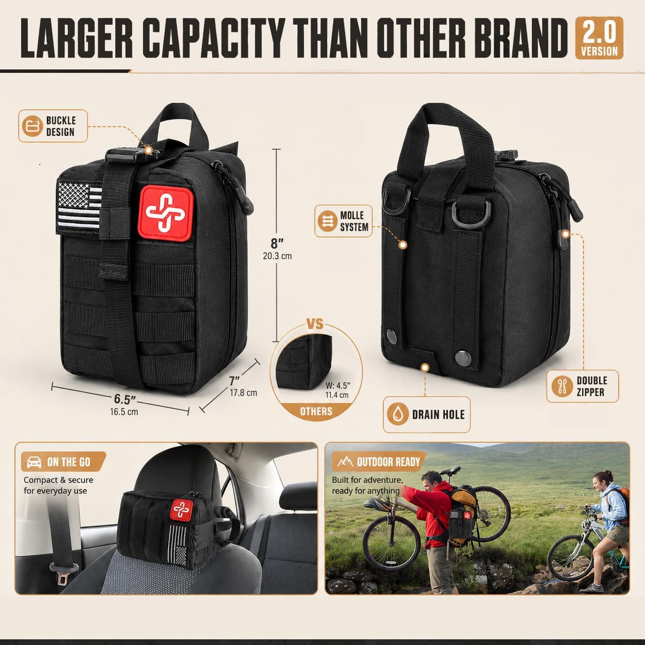 Survival Kit, 250Pcs Survival Gear First Aid Kit with Molle System Compatible Bag and Emergency Tent, Emergency Kit for Earthquake, Outdoor Adventure, Hiking, Hunting, Gifts for Men Women - Image 2
