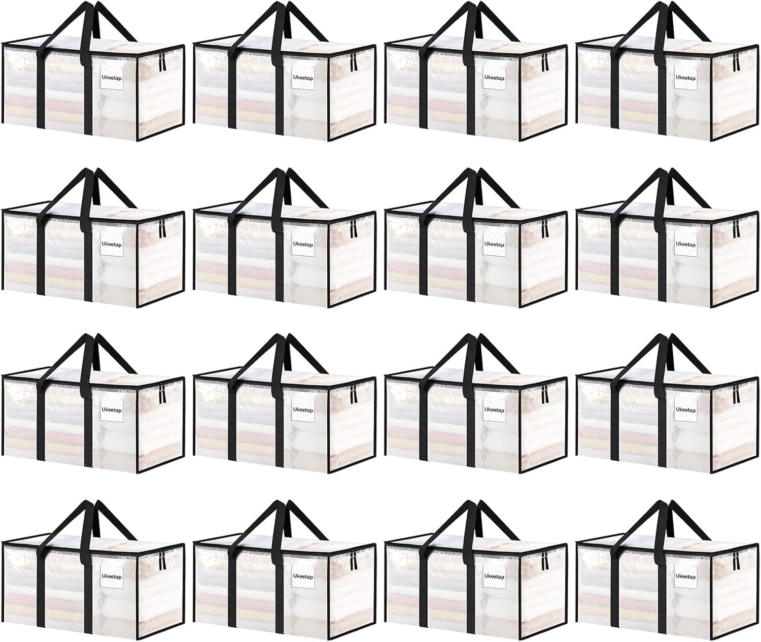 16 Pack Extra Large Heavy Duty Moving Bags, Clear Storage Bins with Lids, Reinforced Handles & Heavy-Duty Zippers Moving Boxes Storage Bags Totes for Clothes Packing, Dorms, College Supplies, Clear