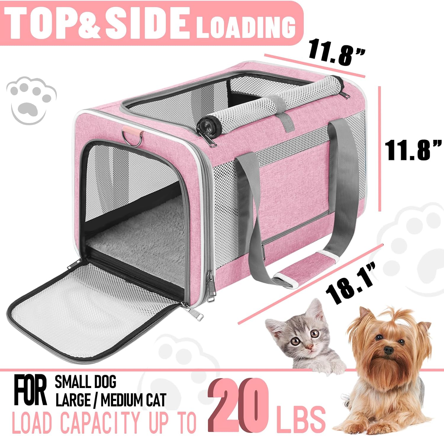 GAPZER Cat Carrier 20lbs Top Open/Soft Sided Small Pet Dog Travel Carrying Crate/Collapsible Puppy Transport Carry Bag/Sturdy Pet Cages Chihuahuas Mini Dog 10lbs Pink - Image 2