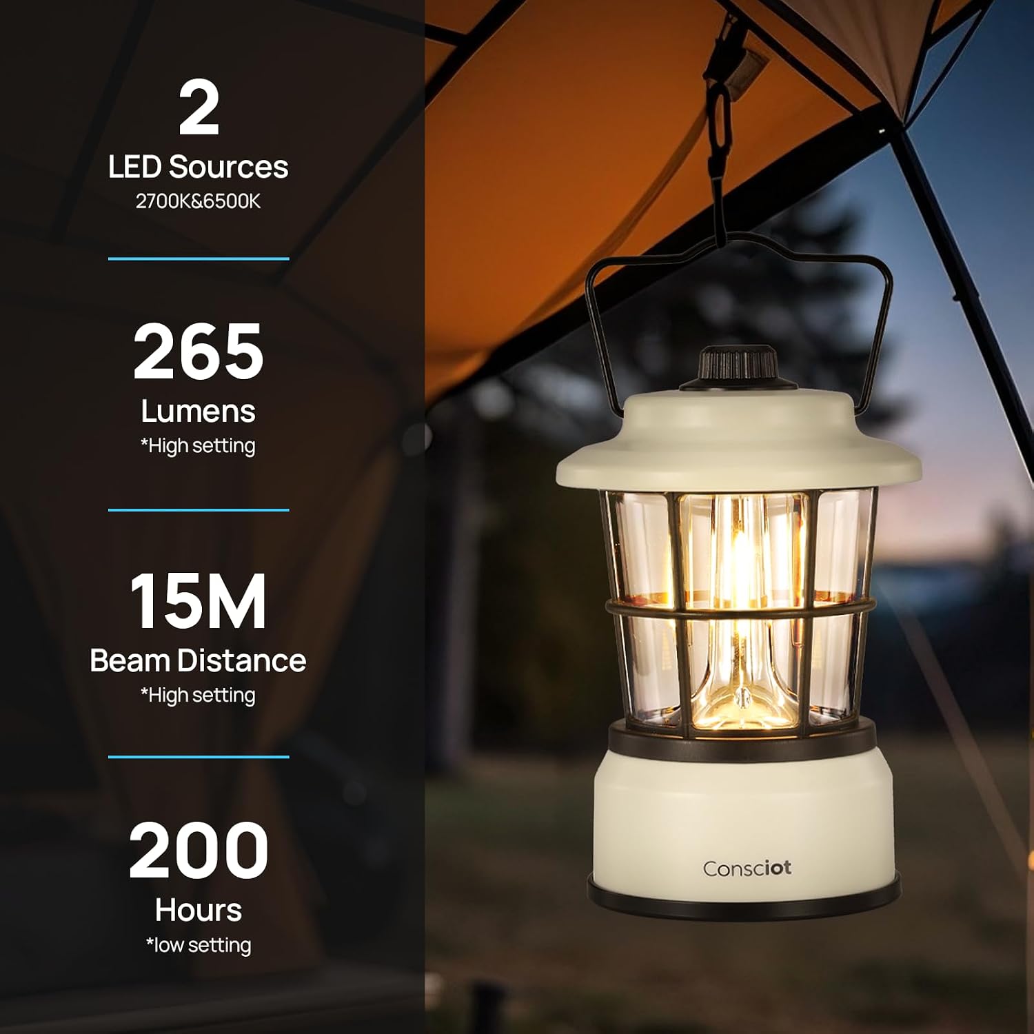 Consciot CL1 Mini Dual Light Sources LED Lantern, Retro Style Battery Powered Lamp, Dimmable Warm White and Daylight Modes, Up to 200H Run Time, Portable Atmosphere Lights for Indoor & Outdoor Use - Image 2