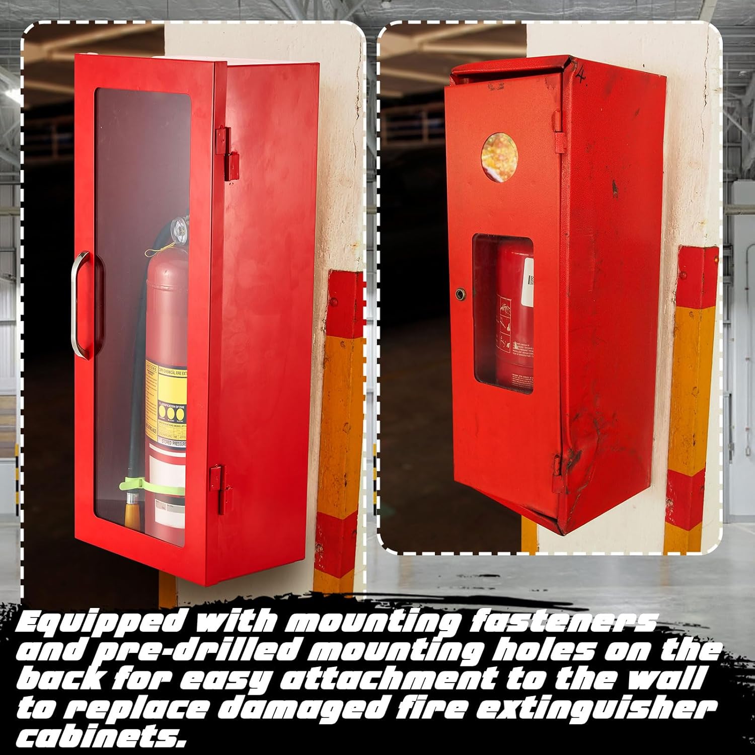 Zonon 1 Pcs 10lb Fire Extinguisher Cabinet Wall & Surface Mount 24-3/4 H x 10-1/4 W x 6-3/4 D 22 Gauge Steel Fire Extinguisher Box Case Extinguishers Holder with Handle for Indoor Outdoor (Red) - Image 6