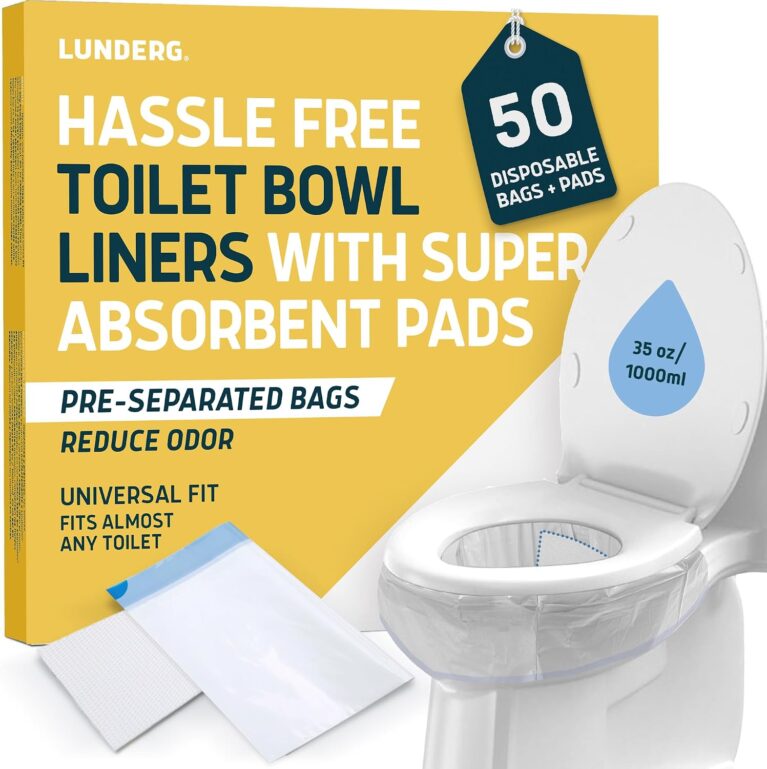 Lunderg Toilet Liners with Lemon Super Absorbent Pads - Value Pack 50 Disposable Toilet Bags - Universal Fit - Convert any WC into a Dry Flush - Emergency & Natural Disaster Preparedness Must Have