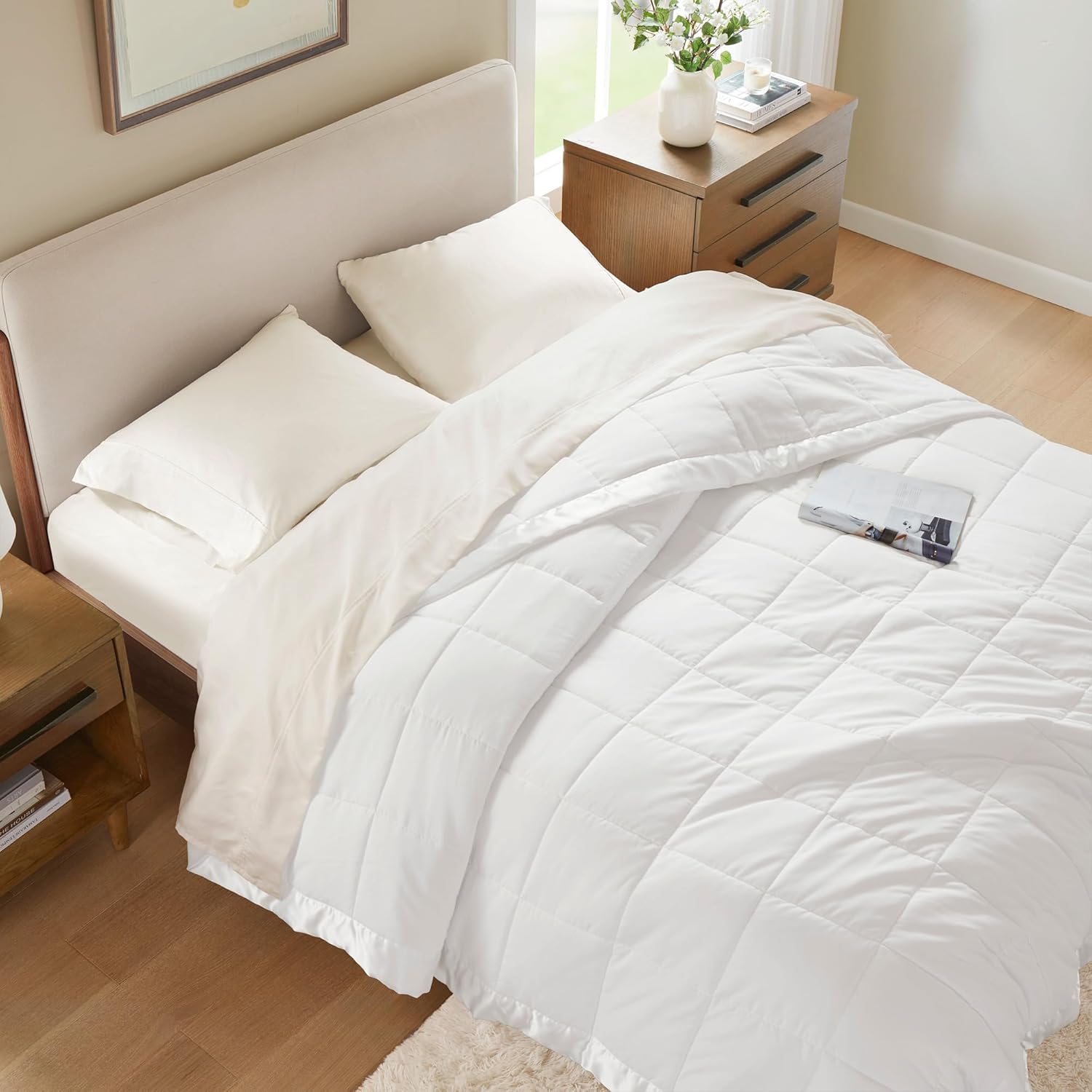 Madison Park Windom Down Alternative Blanket, Premium 3M Scotchgard Moisture Wicking Treatment, Lightweight and Soft Bed Cover For All Season, Satin Trim, White King - Image 7