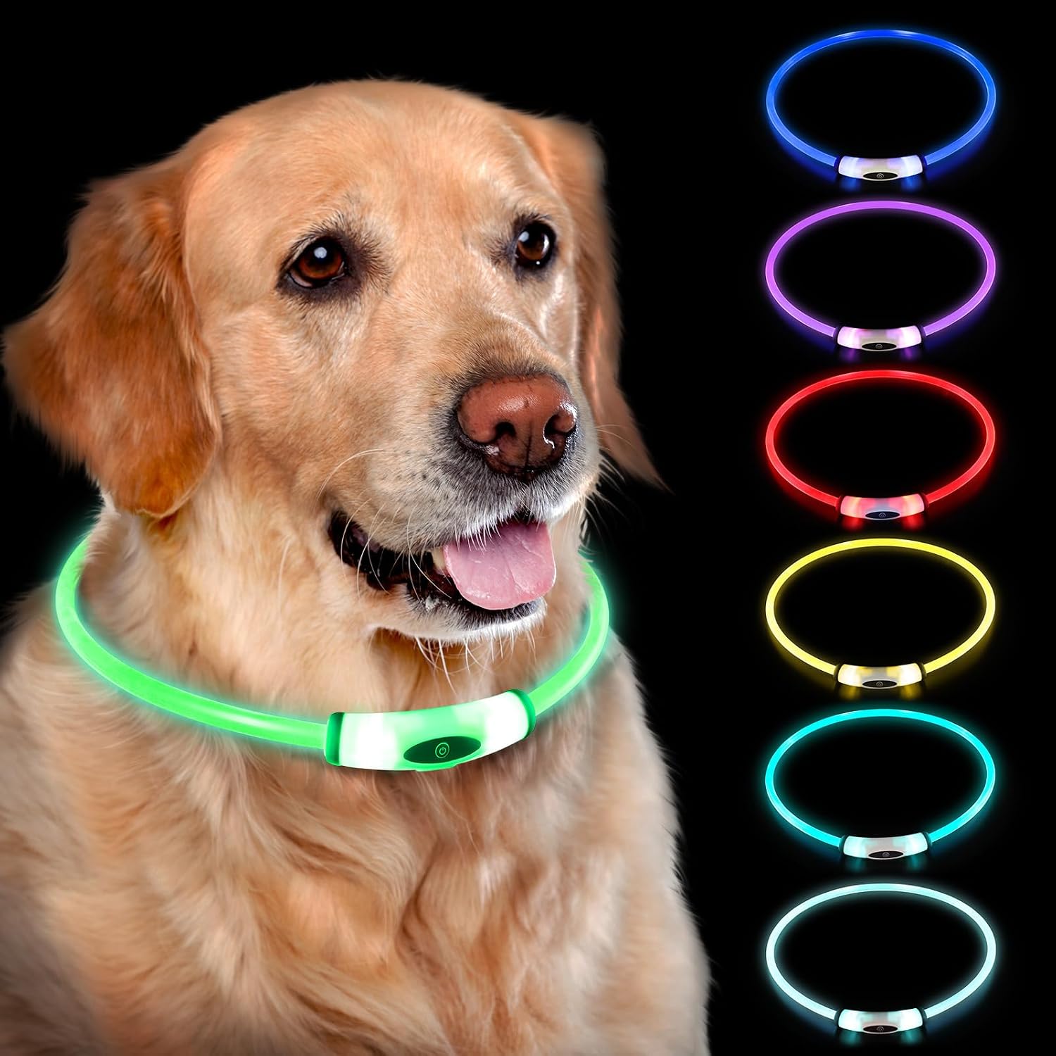 NOVKIN Lighted Dog Collar, Rechargeable 7 Colors Changing Light Up Dog Collar, IP67 Waterproof LED Collar Glow in the Dark, Make Pet Visible and Safety for Night Walking,Outdoor, for All Dogs