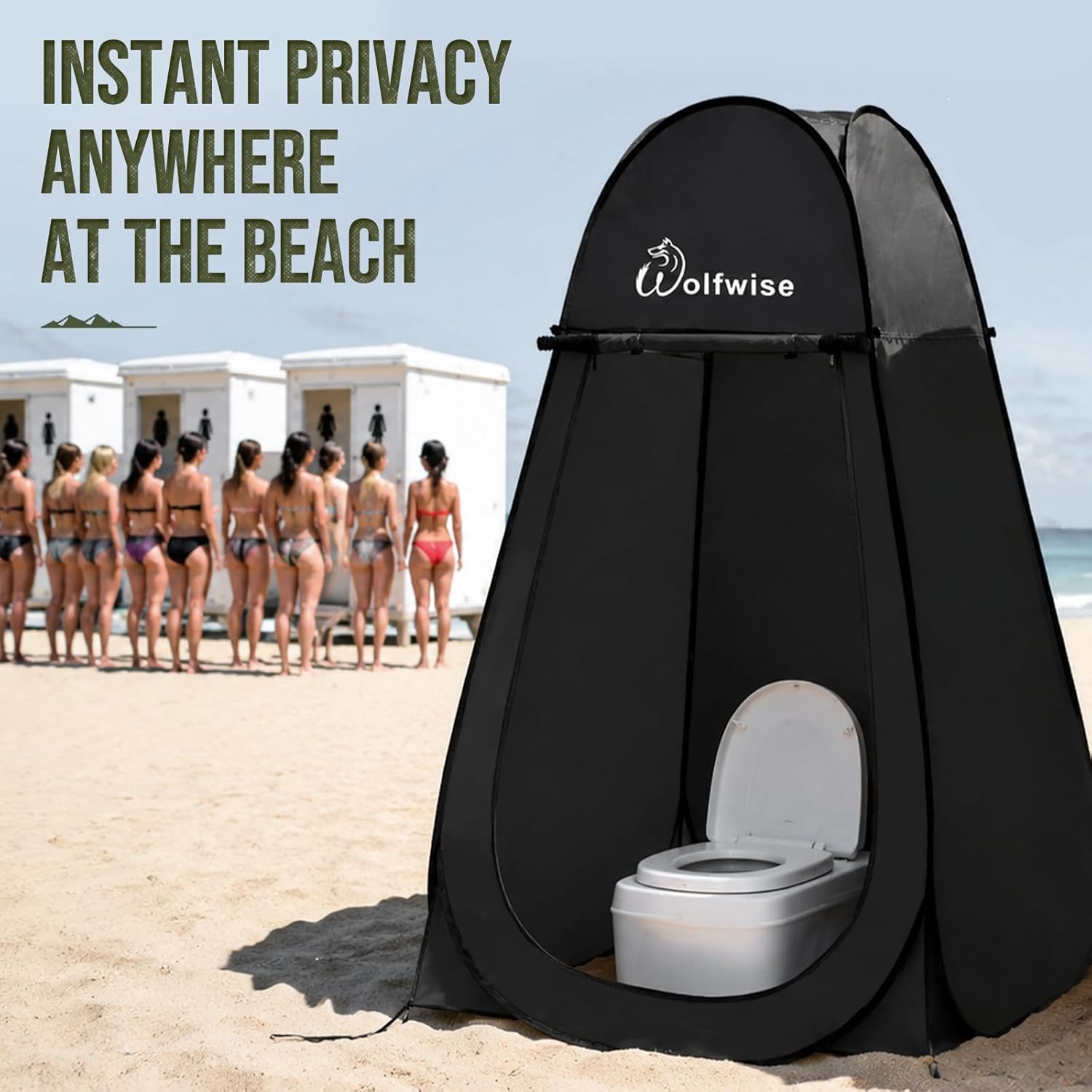 Wolfwise Pop Up Shower Tent for Camping Essentials, Portable Instant Changing Tent with Ventilation Window & Carry Bag, Privacy Dressing Room Bathroom Toilet for Beach & Outdoor, Standard, Black - Image 5