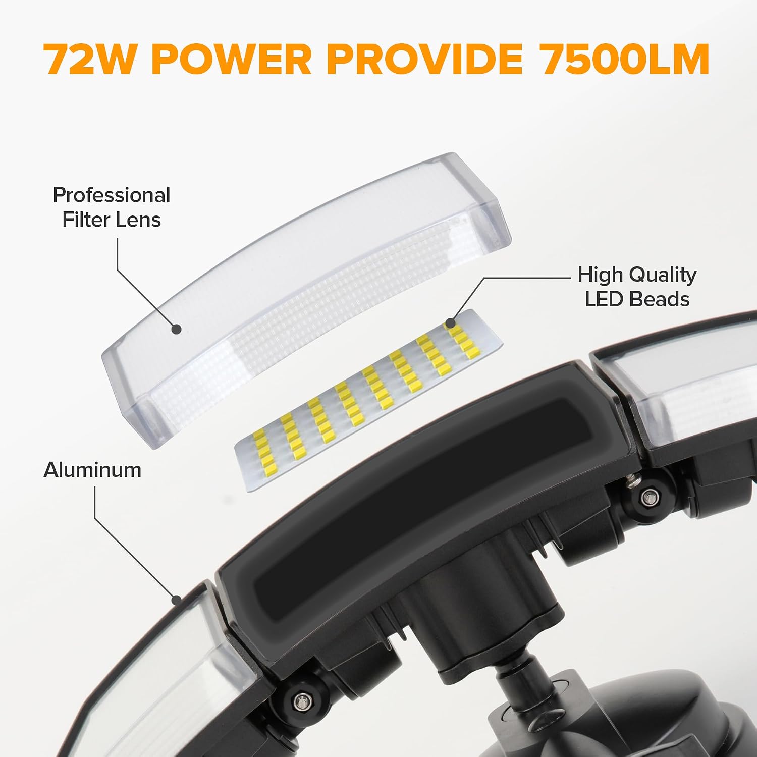 LUTEC 72W 7500LM LED Security Lights Motion Sensor Light Outdoor, 5000K Daylight, IP65 Waterproof, Dusk to Dawn, 3-Head Motion Detected Flood Light for Garage, Yard, Porch(Black) - Image 6