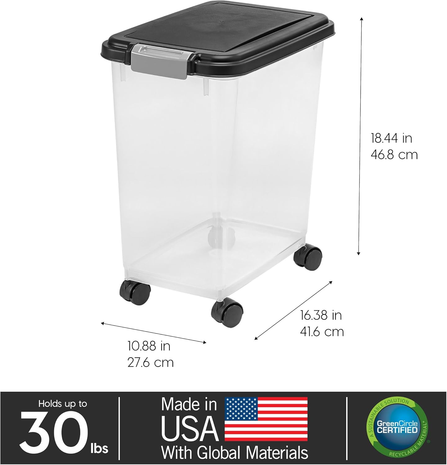 IRIS USA Airtight Dog Food Storage Container, Up to 30 lbs, Attachable Wheels, for Dog Cat Bird and other Pet Food Storage Bin, Keep Fresh, Easy Mobility, BPA Free, Black - Image 4