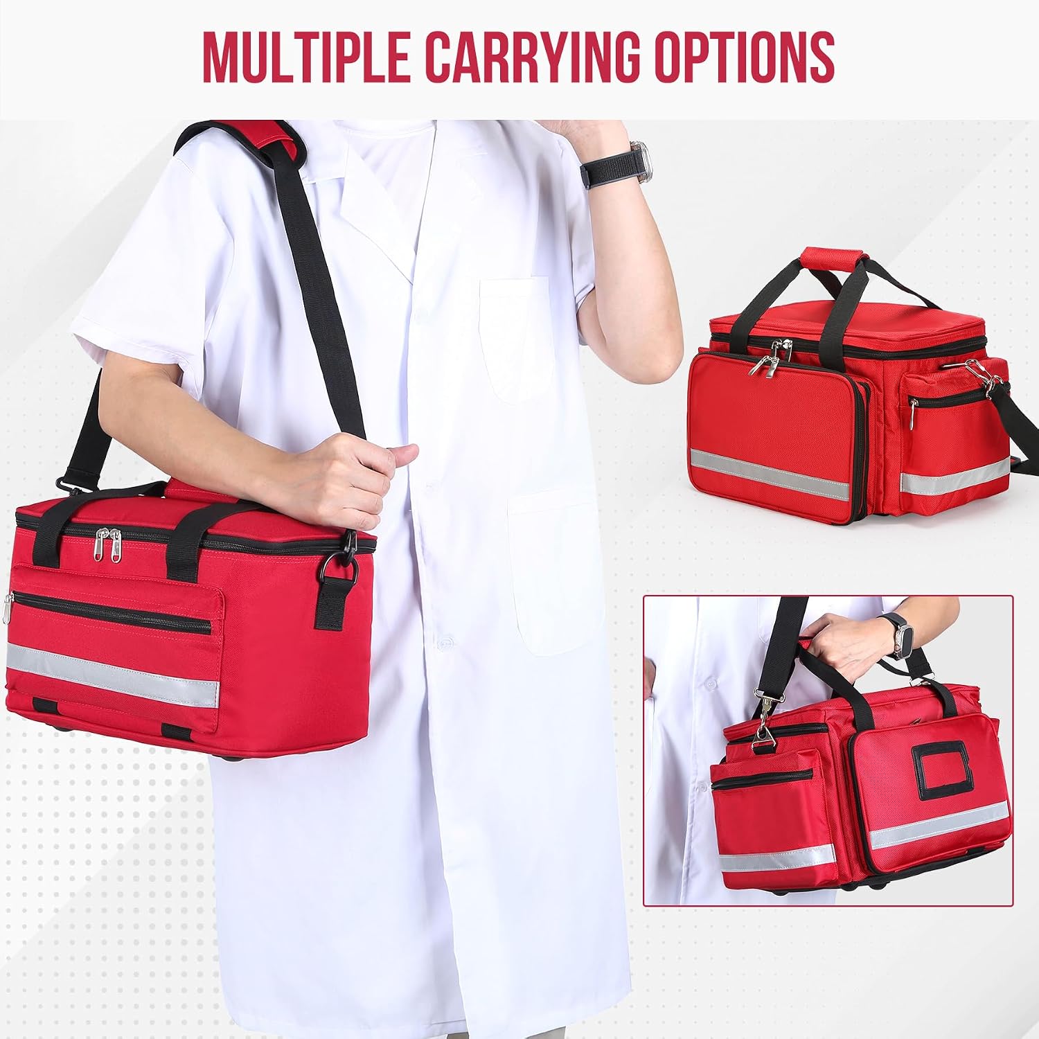 Medical Bag Empty First Aid Bag Home Health Nurse Bag Empty First Aid Storage Bag with Detachable Divider Medical Supplies Emergency Responder Trauma Bag for Nursing Student,Therapist,Doctors - Image 4