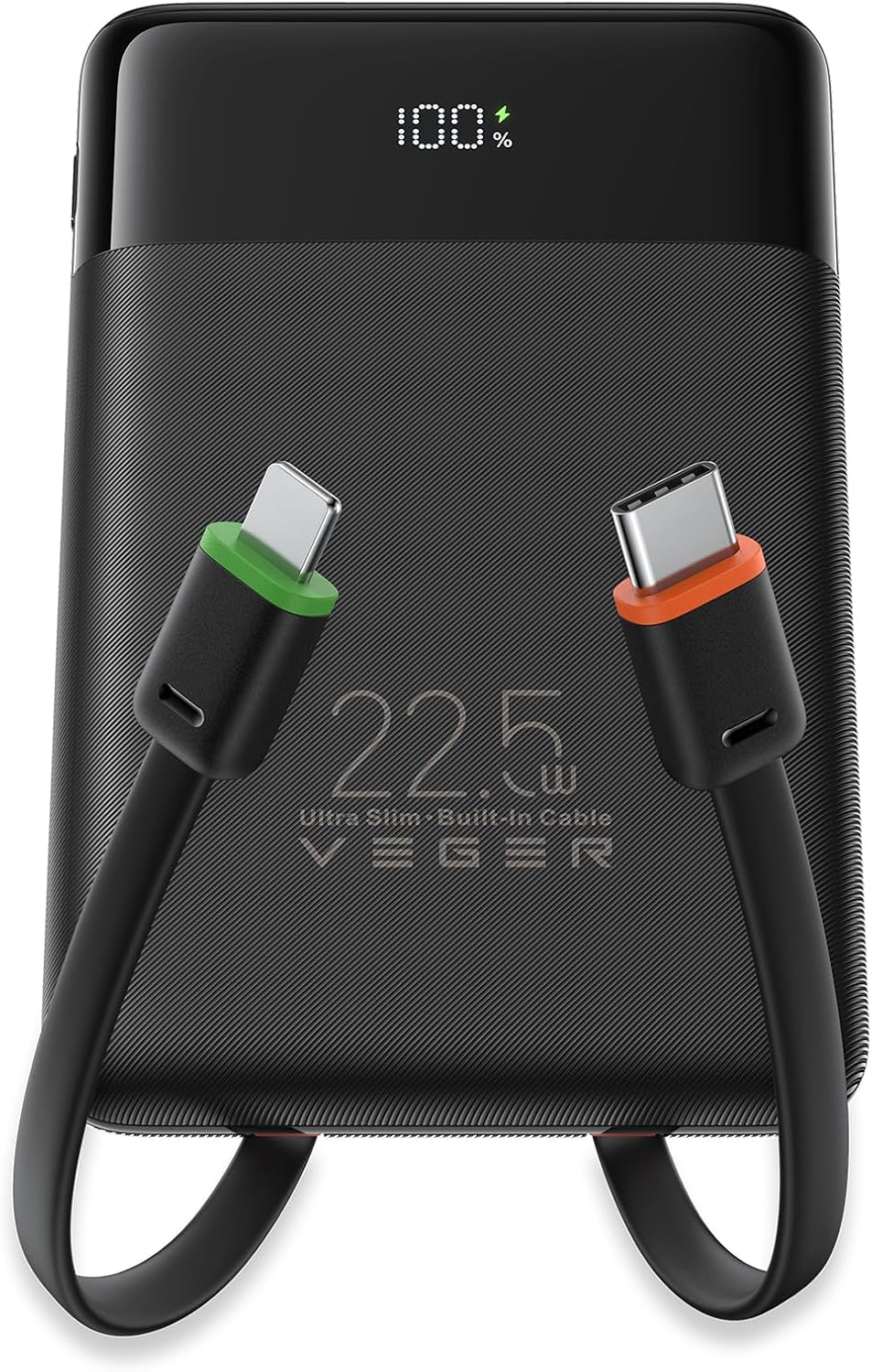 VEGER 22.5W Fast Charging Portable Charger, Slim 10000mAh Power Bank with Built-in Cables, Small USB C Battery Pack for iPhone iPad Samsung Galaxy Pixel LG Moto, Flight Safe, Travel Essential, Black