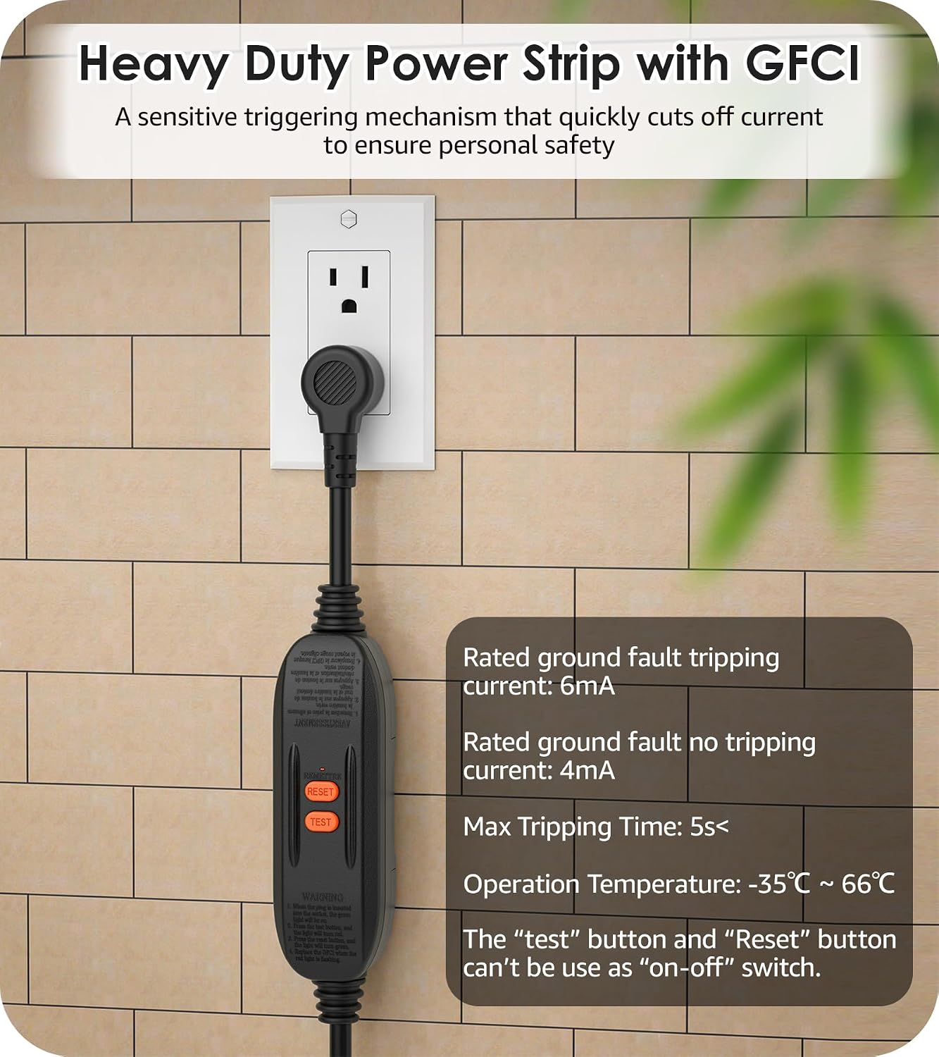 CCCEI Heavy Duty Power Strip Surge Protector 20 AMP, Industrial GFCI Multiple Outlets Extender 12 Gauge 6 FT Extension Cord. Grey High-Amp 8 Plugs for Shop Garage Kitchen. - Image 4