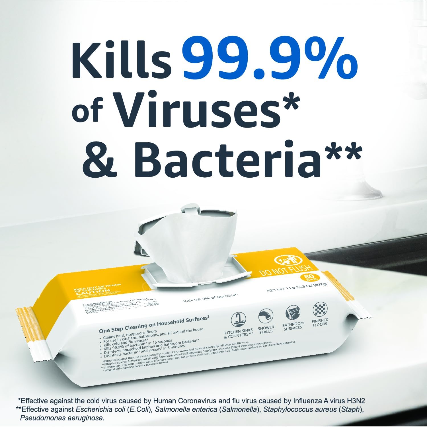 Amazon Basics Disinfecting Wipes, Lemon & Fresh Air Scent, Multi-Surface, Sanitizes/Cleans/Disinfects/Deodorizes, Strong & Convenient, 320 Count (4 Packs of 80) - Image 3