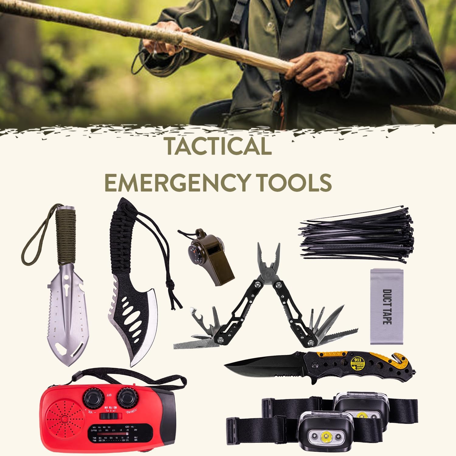 TacPreps 72 Hour Survival Kit, 45L Bug Out Bag with Emergency Food, Water Filter, First Aid Kit, Shelter and Survival Tools - Image 8