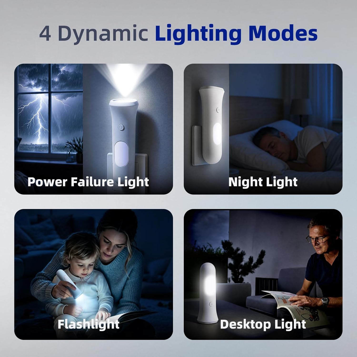 ROSSEX 4 in 1 Emergency Lights for Home Power Failure, 3 Pcs Rechargeable LED Flashlight Plug in Wall, Automatic Turn-On Power Outage Night Light Flashlight for Hurricane Preparedness Items - Image 4