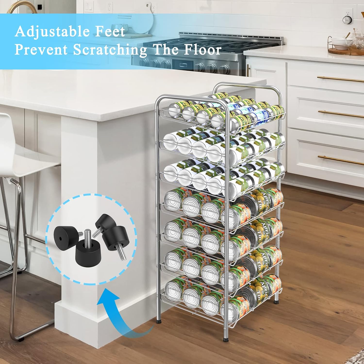Vrisa Can Organizer for Pantry 7-tier Can Organizer Can Good Organizer for Pantry Shelf Holds up to 84 Cans Can Rack Dispenser for Pantry, Kitchen, Cabinet Silver - Image 4