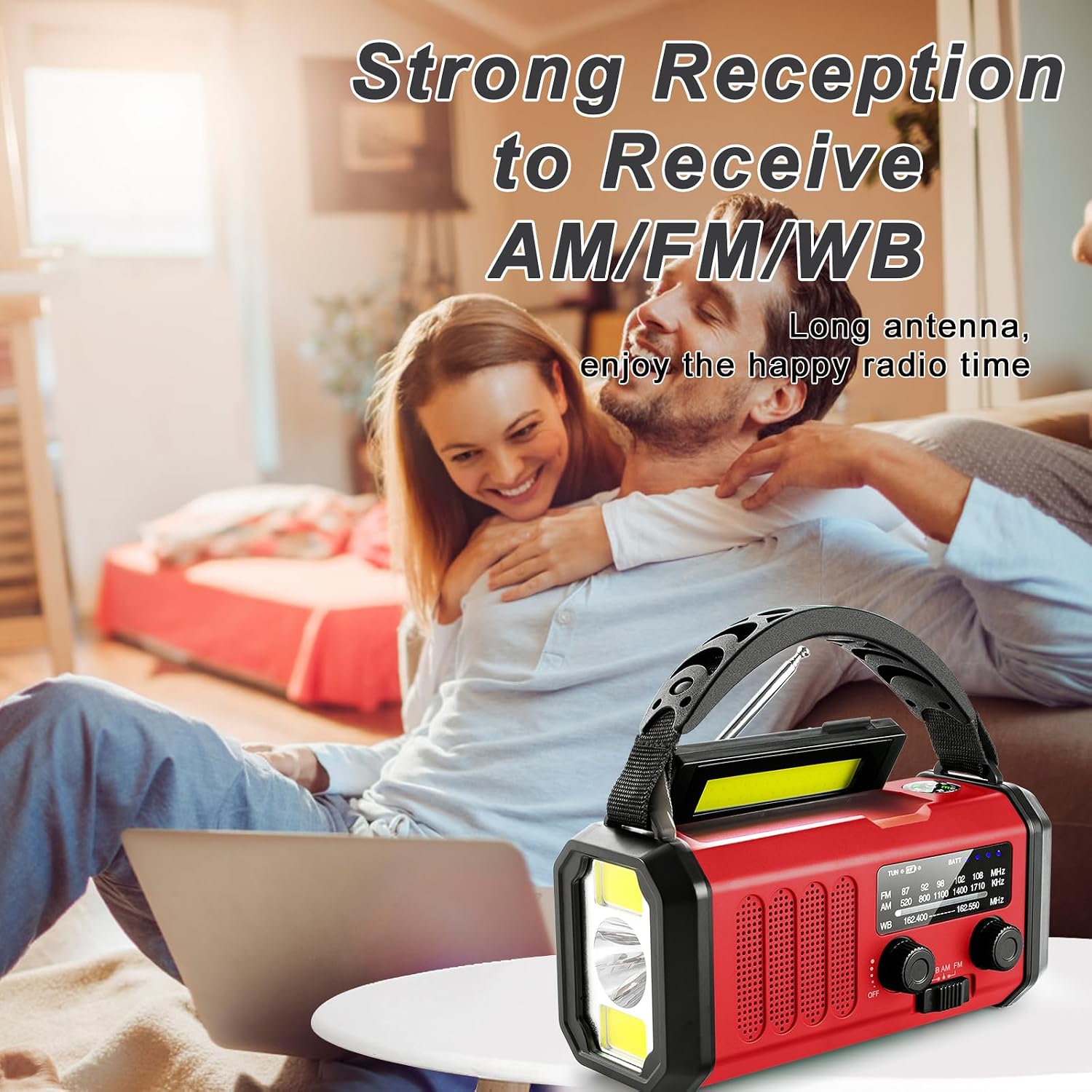 Emergency Weather Radio with NOAA,10000mAh Solar Hand Crank Radio,AM FM | AM/FM Portable Radio with Flashlight, Phone Charger, SOS Alarm & Compass for Hurricanes Camping Power Outage - Image 7