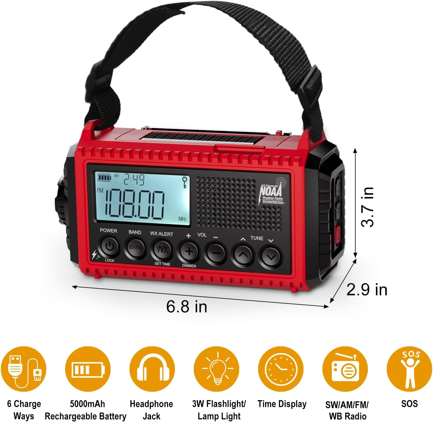 Raynic Emergency Radio, 5000mAh/18500mWh Weather Radio, Solar Hand Crank Emergency Radio with AM/FM/SW/NOAA, Cell Phone Charger, Headphone Jack, Flashlight, Type-C Charging and SOS Siren for Hurricane - Image 5