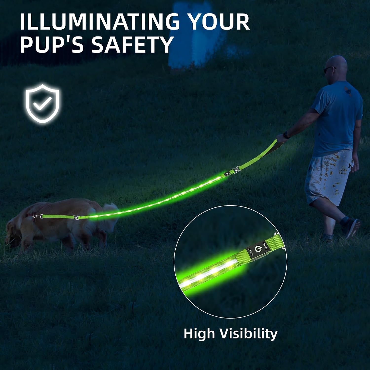 PetIsay Light up Dog Leash for Night Walking - USB C Rechargeable - Waterproof - Dog Leashes with Flashlight - LED Leash for Dogs - 6Ft, Purple - Image 2