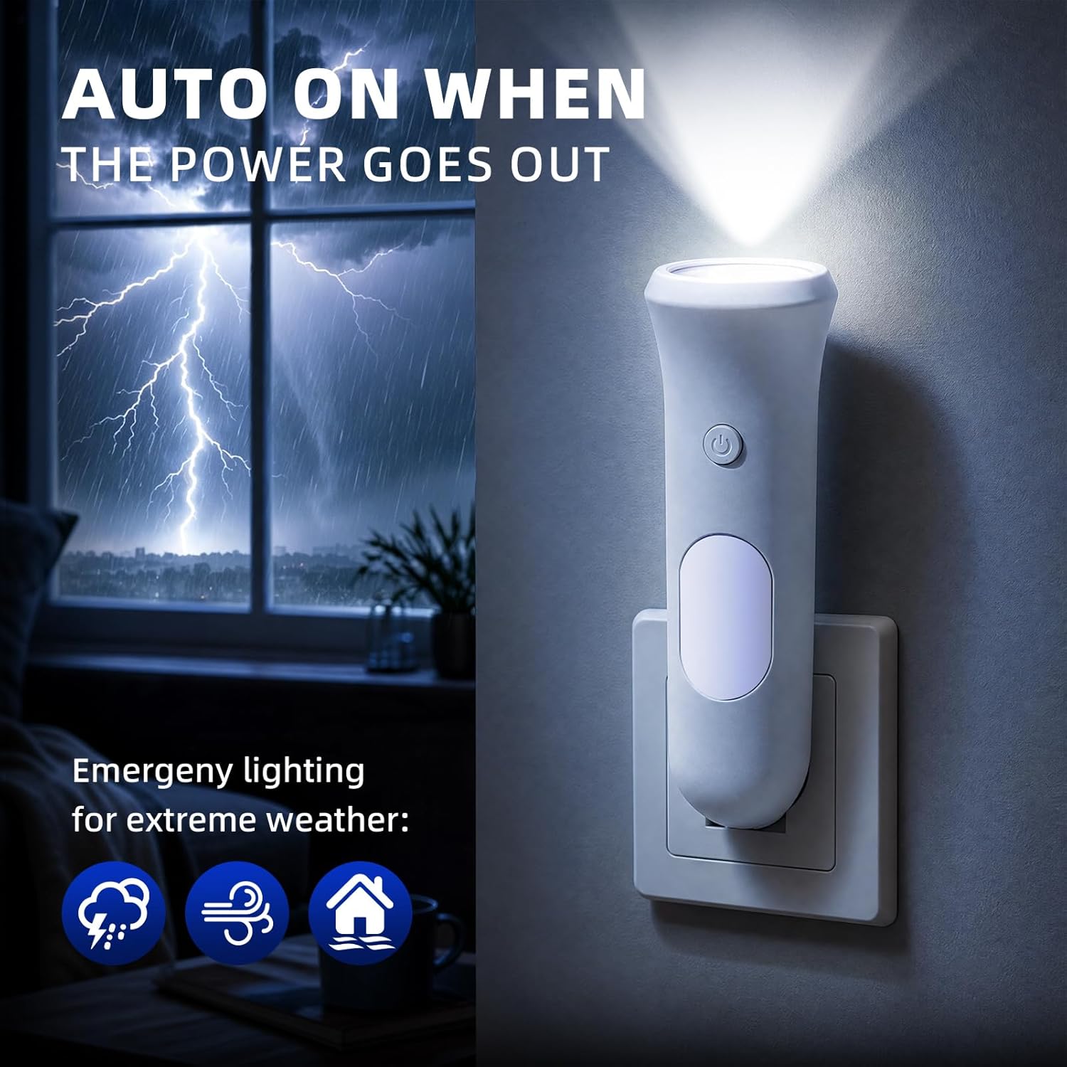 ROSSEX 4 in 1 Emergency Lights for Home Power Failure, 3 Pcs Rechargeable LED Flashlight Plug in Wall, Automatic Turn-On Power Outage Night Light Flashlight for Hurricane Preparedness Items - Image 2