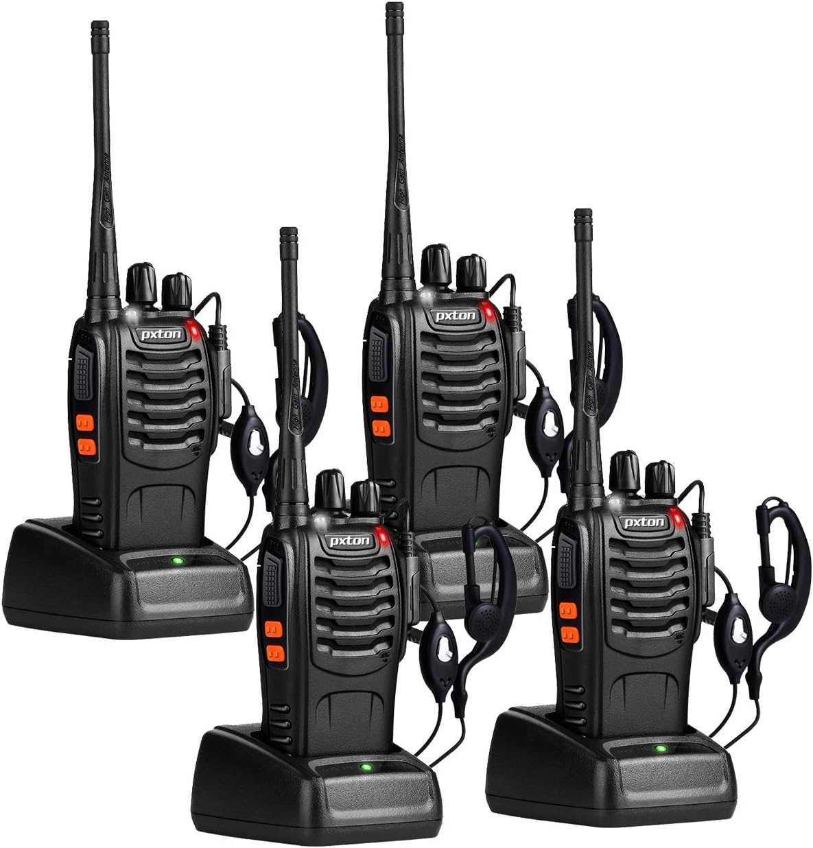pxton Walkie Talkies Long Range for Adults with Earpieces,16 Channel Walky Talky Rechargeable Handheld Two Way Radios with Flashlight Li-ion Battery and Charger(4 Pack)