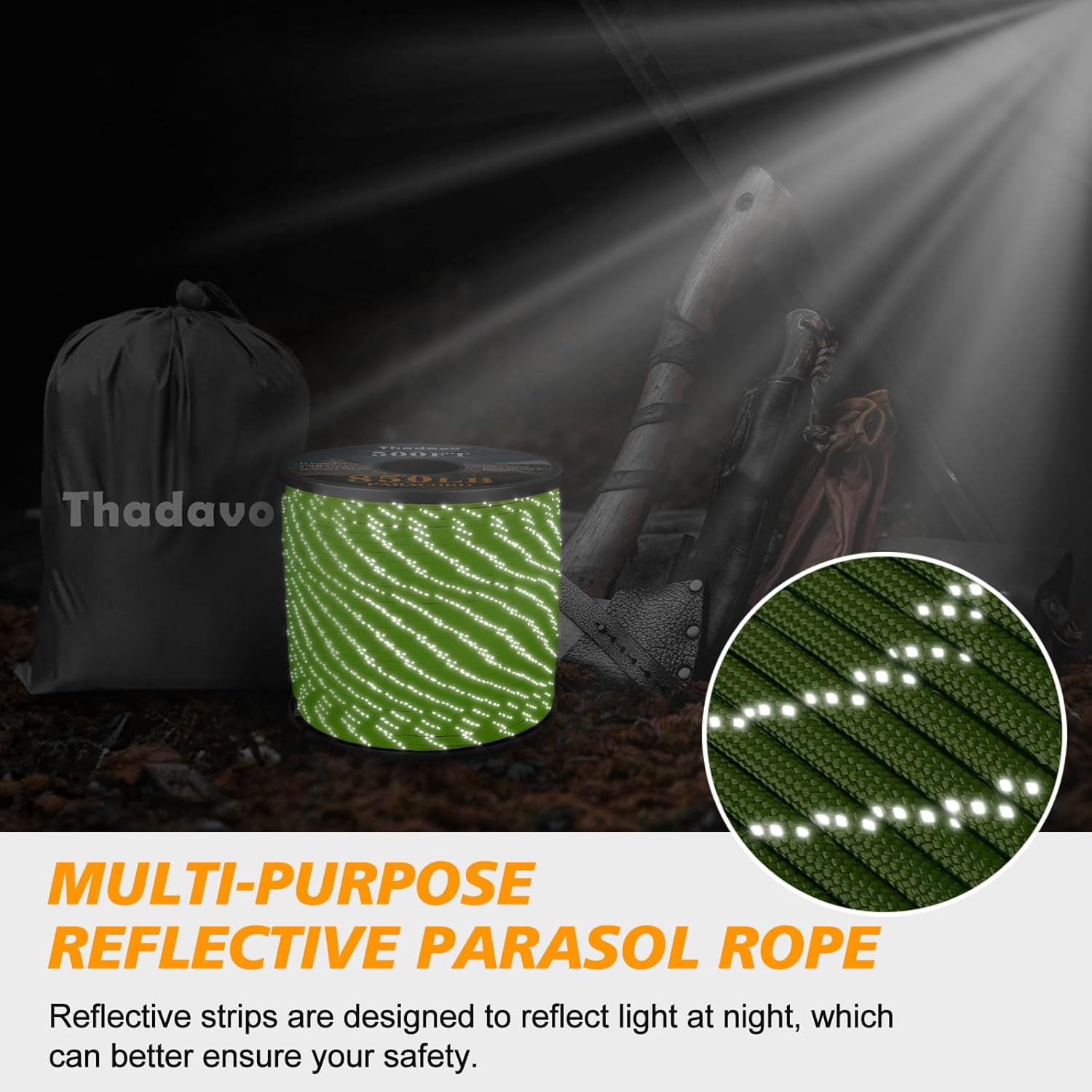 850Ib Reflective Paracord Rope, 50/100/200/500/1000ft 4MM 11 Strand Parachute Spool Cord, Paracord Lanyard String for Tent, Camping, Hiking, Fishing, Survival Bracelet, Neon Green 1000FT - Image 5