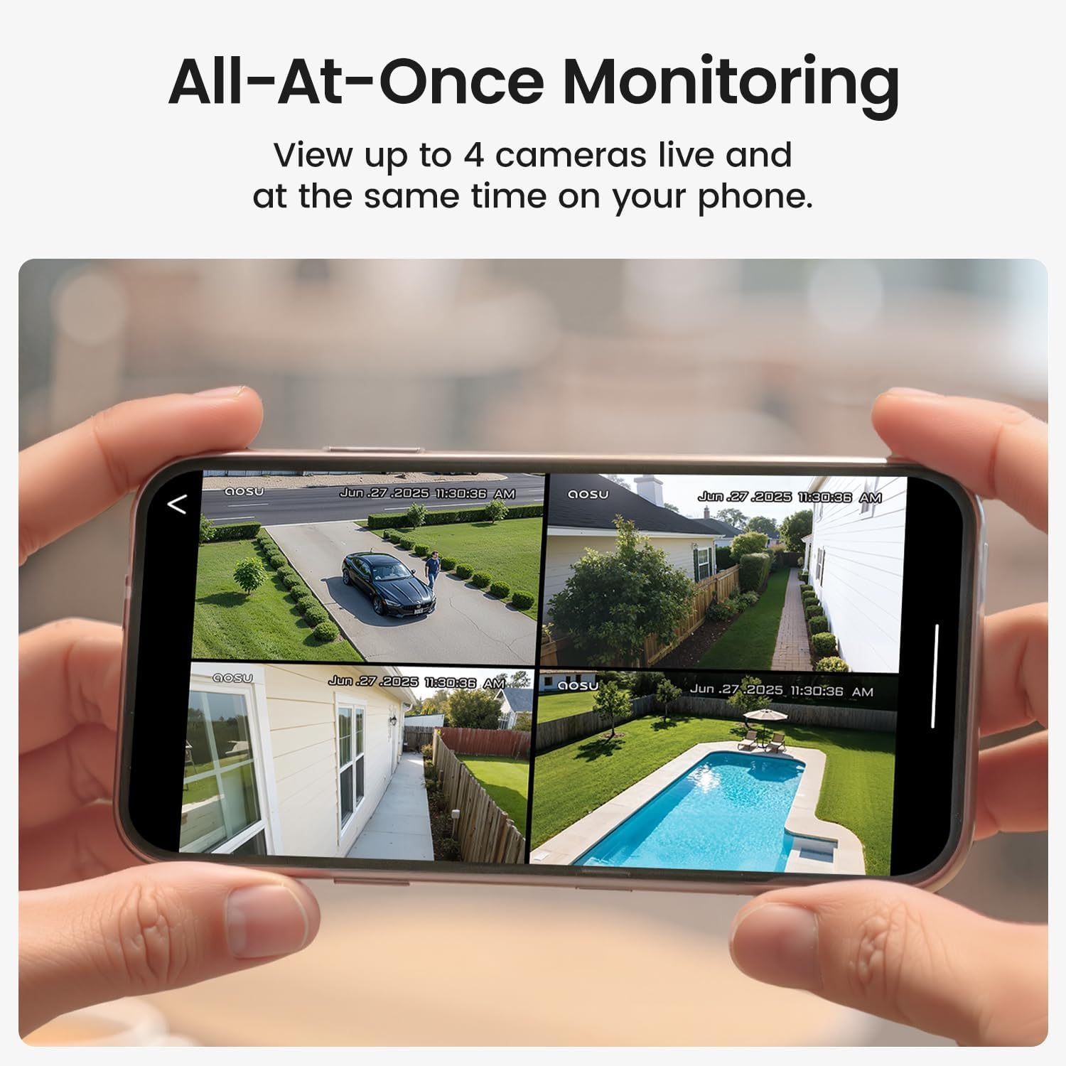 aosu Security Cameras Outdoor Wireless, 4 Cam-Kit, No Subscription Required, Solar-Powered, Home Security Cameras System with 360° Pan & Tilt, Auto Tracking, 2K Color Night Vision, Easy Setup - Image 3