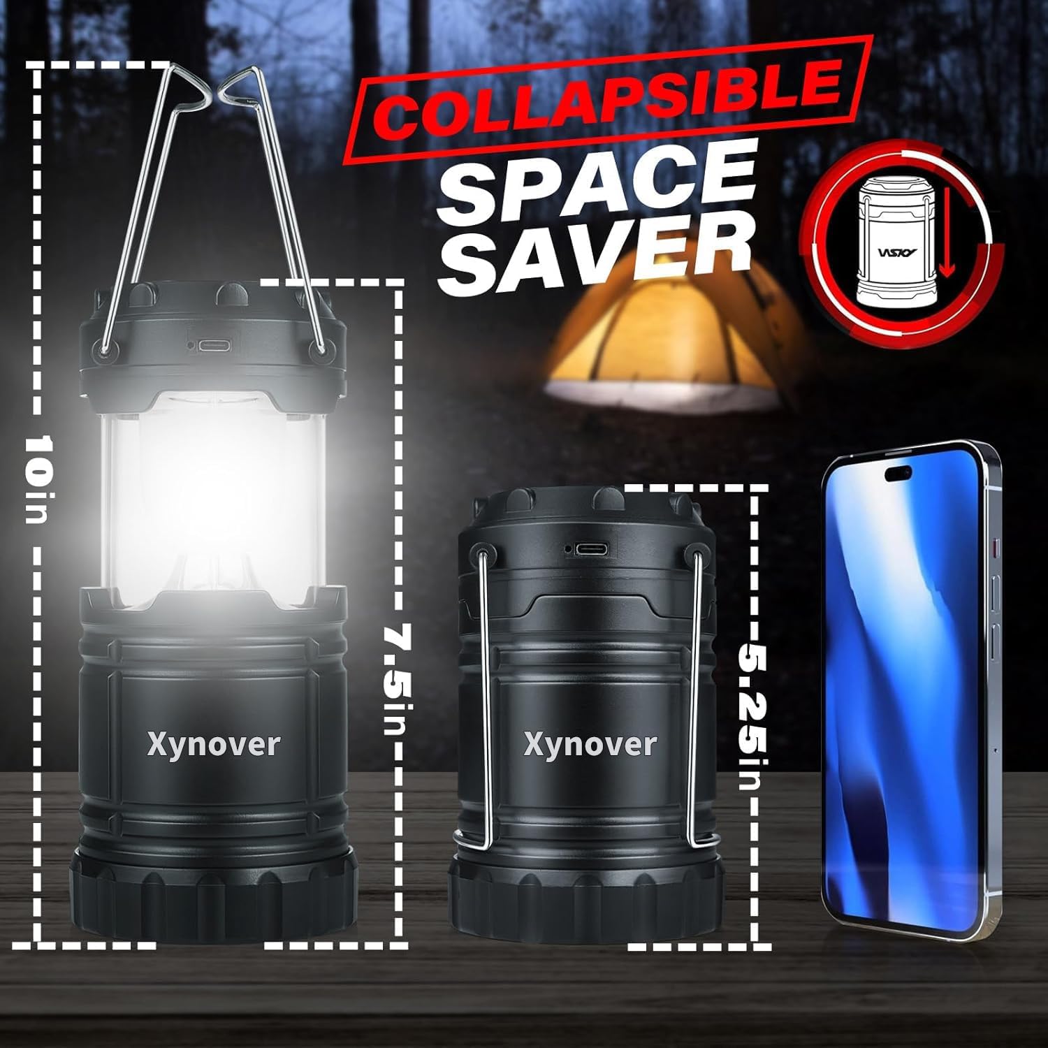 4-Pack Solar Camping Lanterns,Rechargeable LED with USB/Solar/AA Battery,Magnetic Base,Hanging Hook,Collapsible, Waterproof for Emergency, Hiking,Hurricane,Campsites,Lanterns for Power Outages - Image 7