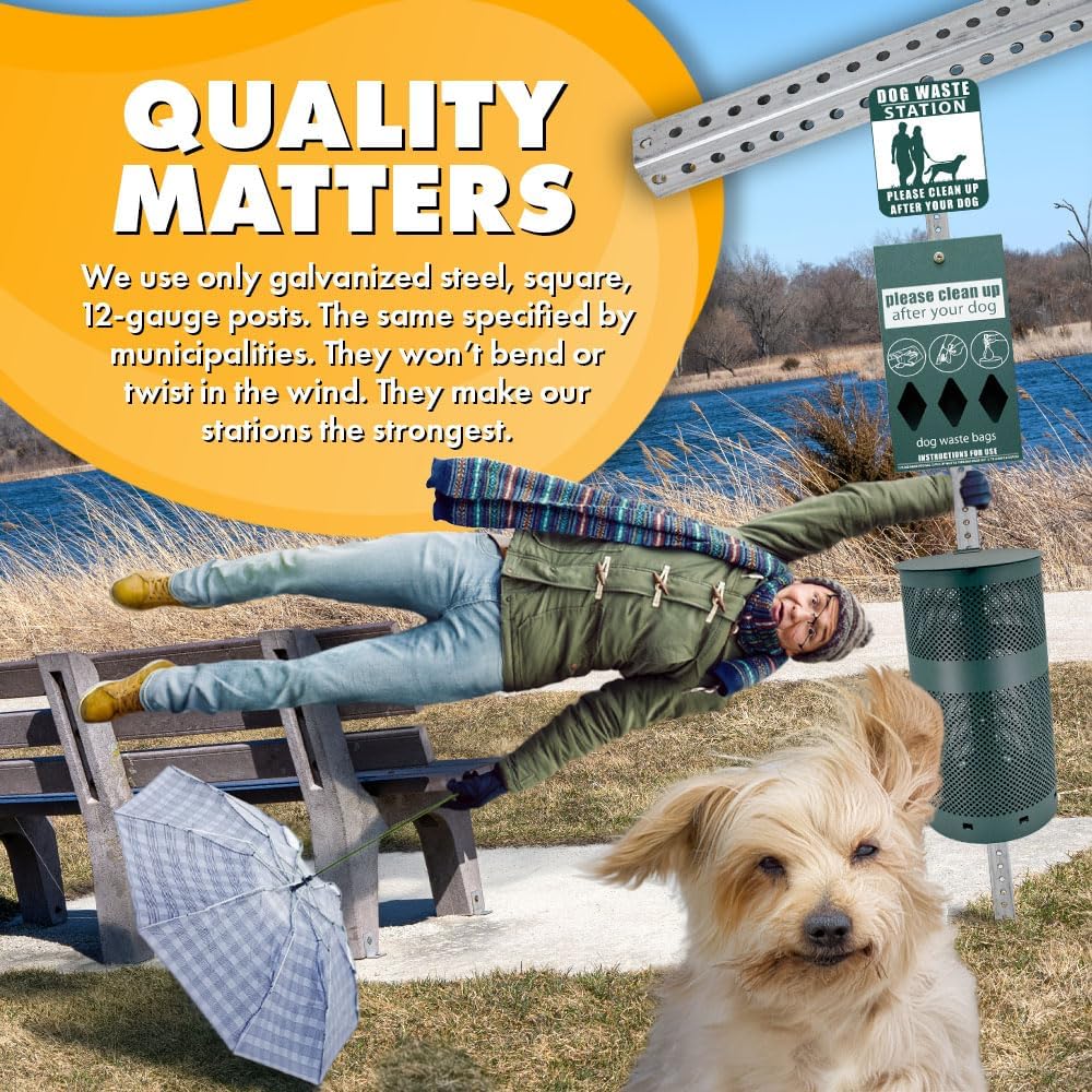 ZERO WASTE USA - Rust Proof Aluminum Dog Waste Station - Free 400 Waste Roll Bags & 25 can Liners - 10-Year Warranty - Over 500k Sold in USA (Green) - Image 4
