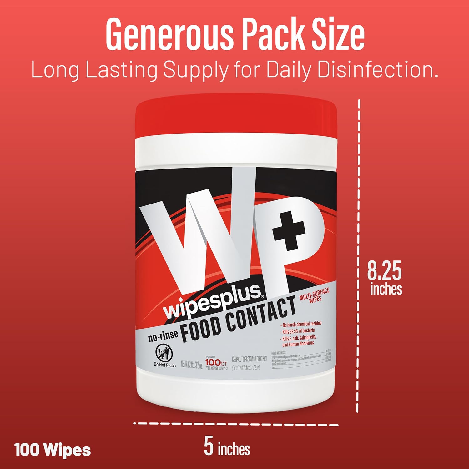 WIPESPLUS Cleaning Wipes All Purpose Food Contact - No Rinse, No Residue, Quick Dry Formula, Disinfecting Wipes For Restaurants, Foodservice, Schools - Canister, 100 Count - Image 4