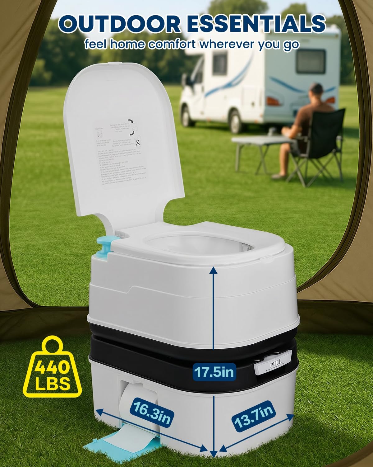 Kohree 6.34 Gal Portable Toilet for Adults: Large Camping Toilet with Detachable Waste Tank - Odorless Leak-Proof Boat Porta Potty with Paper & Detergent Collection for Home Use, Camper, RV Travel - Image 7