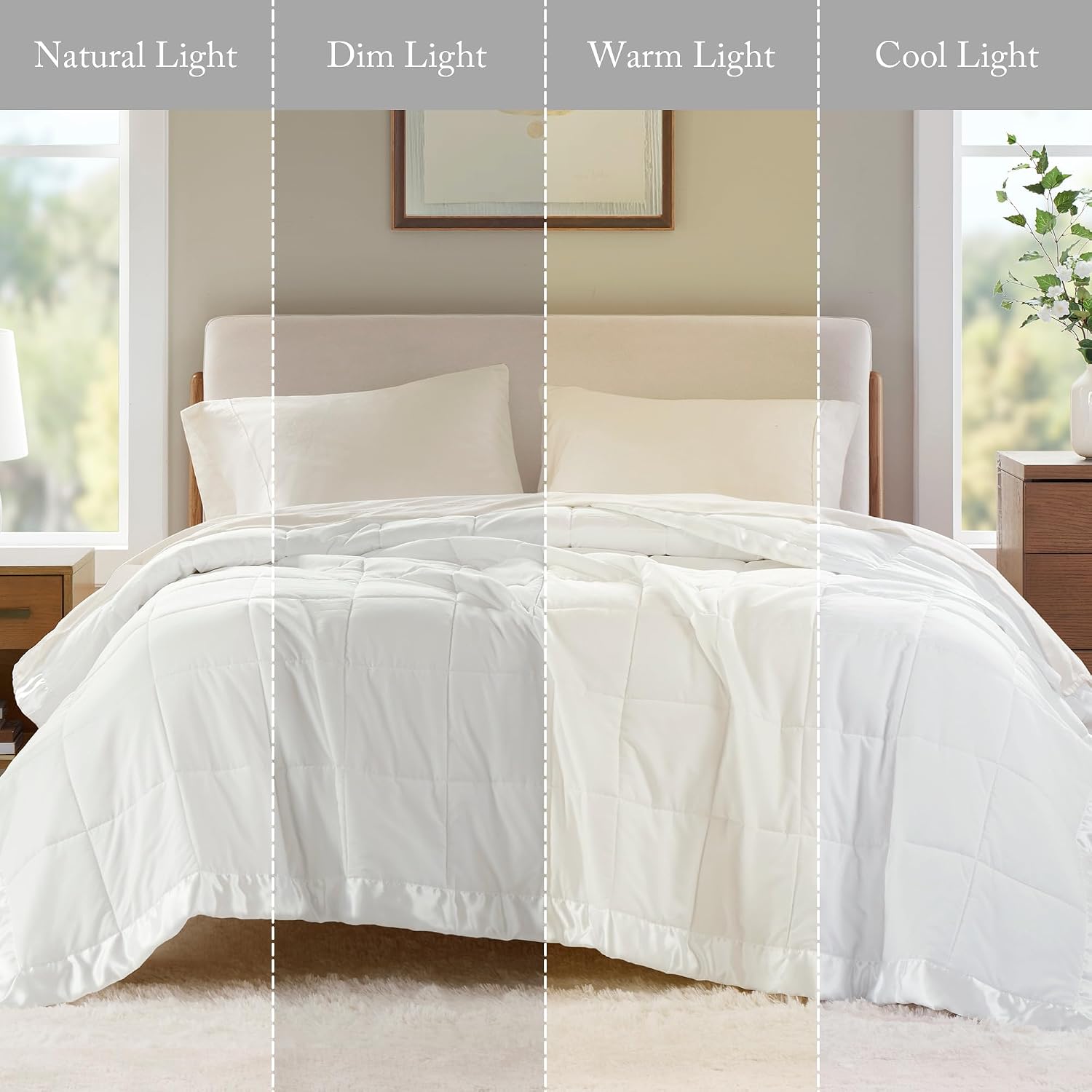 Madison Park Windom Down Alternative Blanket, Premium 3M Scotchgard Moisture Wicking Treatment, Lightweight and Soft Bed Cover For All Season, Satin Trim, White King - Image 9