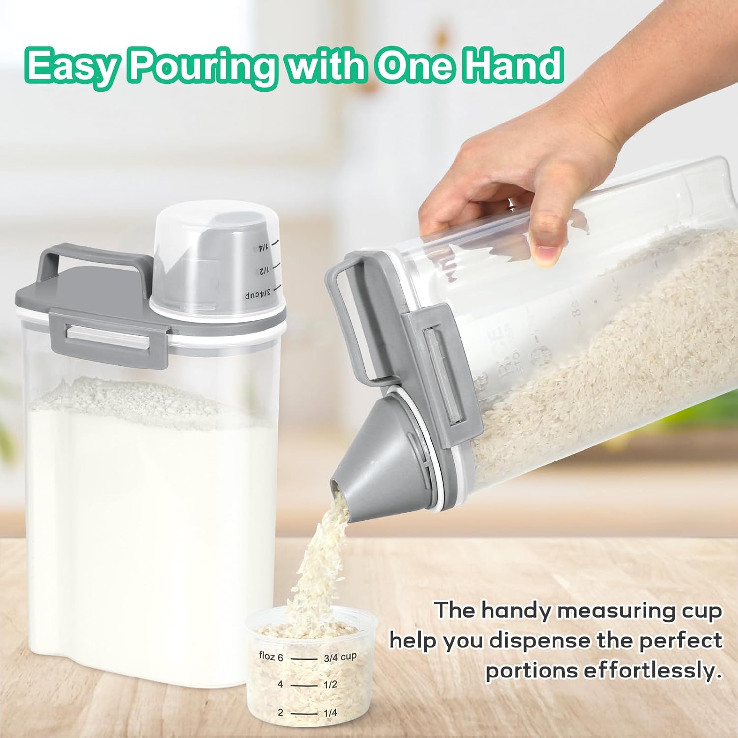 TBMax Rice Storage container 4 Lbs, Small Rice Dispenser with Measuring Cup, Cereal Containers Flour Bin, Kitchen Food Storage Container and Pantry Organizers, Pet Dog Cat Food Dispenser - Image 2