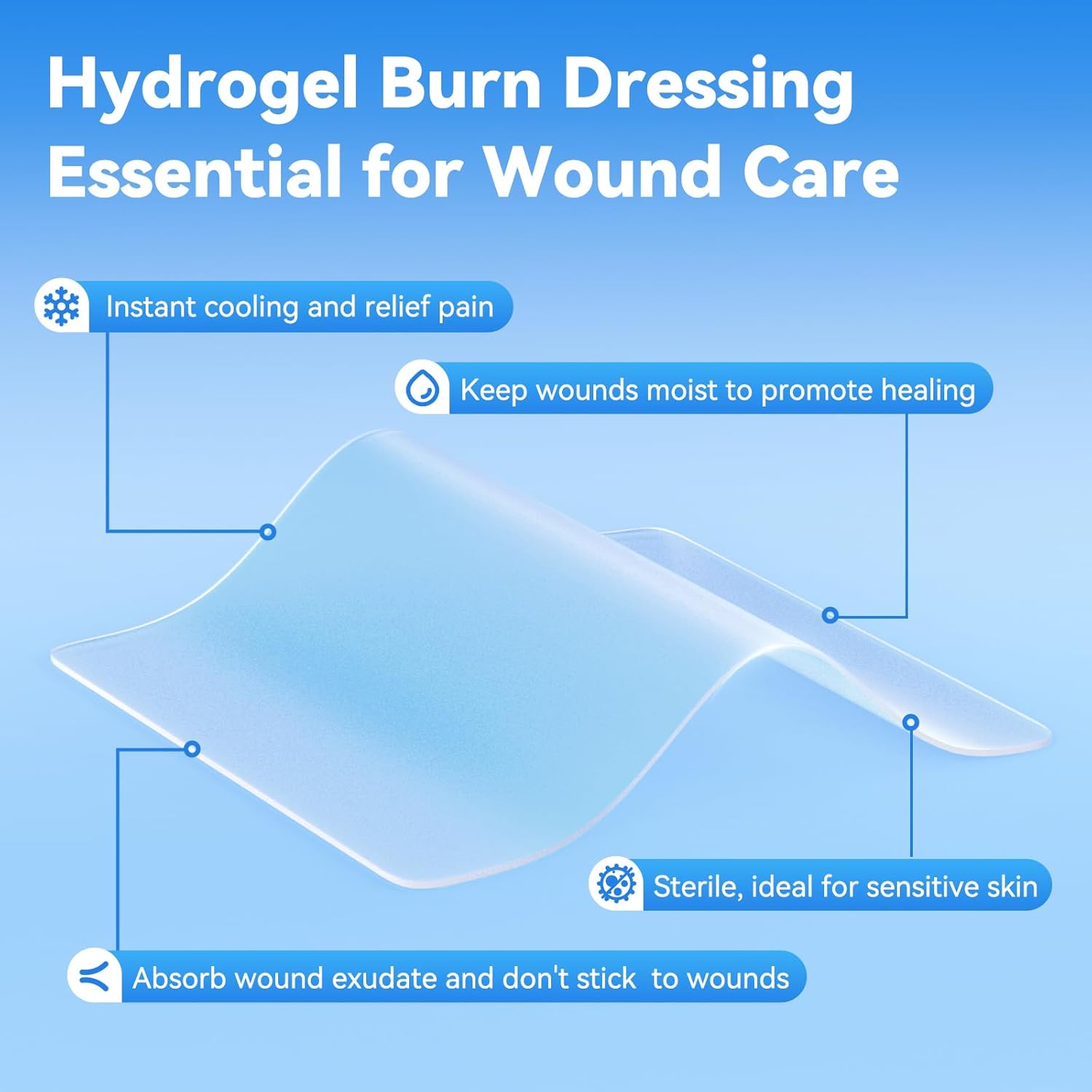 Dimora Hydrogel Burn and Wound Dressing 4" x 4" - Hydrogel Nipple Pads Instant Cooling Relief for Minor Burns & Wounds, Soothing Moist Burn Pads for 1st-2nd Degree Burns, Cuts, Abrasions, (10 Count) - Image 4