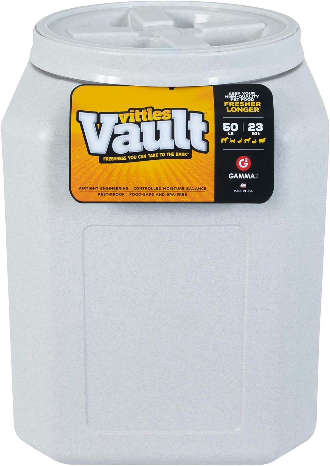 Vittles Vault Traditional Pet Food Storage Container For Dog Kibbles/Bird Seed/Oatmeal/Rice/Flour/Cereal, BPA Free Plastic, Sealed Airtight For Cat Food, Up To 50 lb, Made in USA, With Scoop, Gray - Image 2