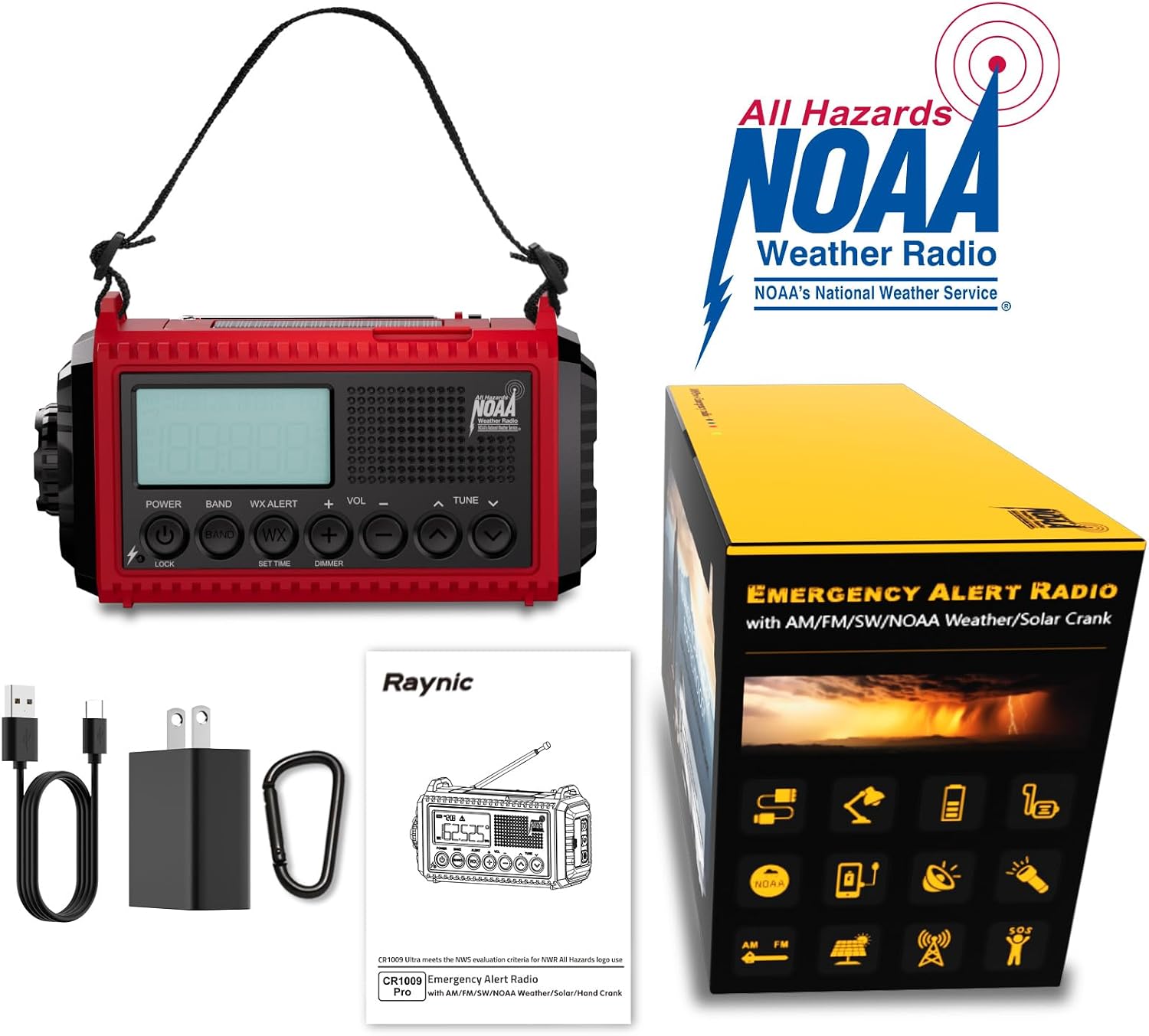 Raynic Emergency Radio, 5000mAh/18500mWh Weather Radio, Solar Hand Crank Emergency Radio with AM/FM/SW/NOAA, Cell Phone Charger, Headphone Jack, Flashlight, Type-C Charging and SOS Siren for Hurricane - Image 7