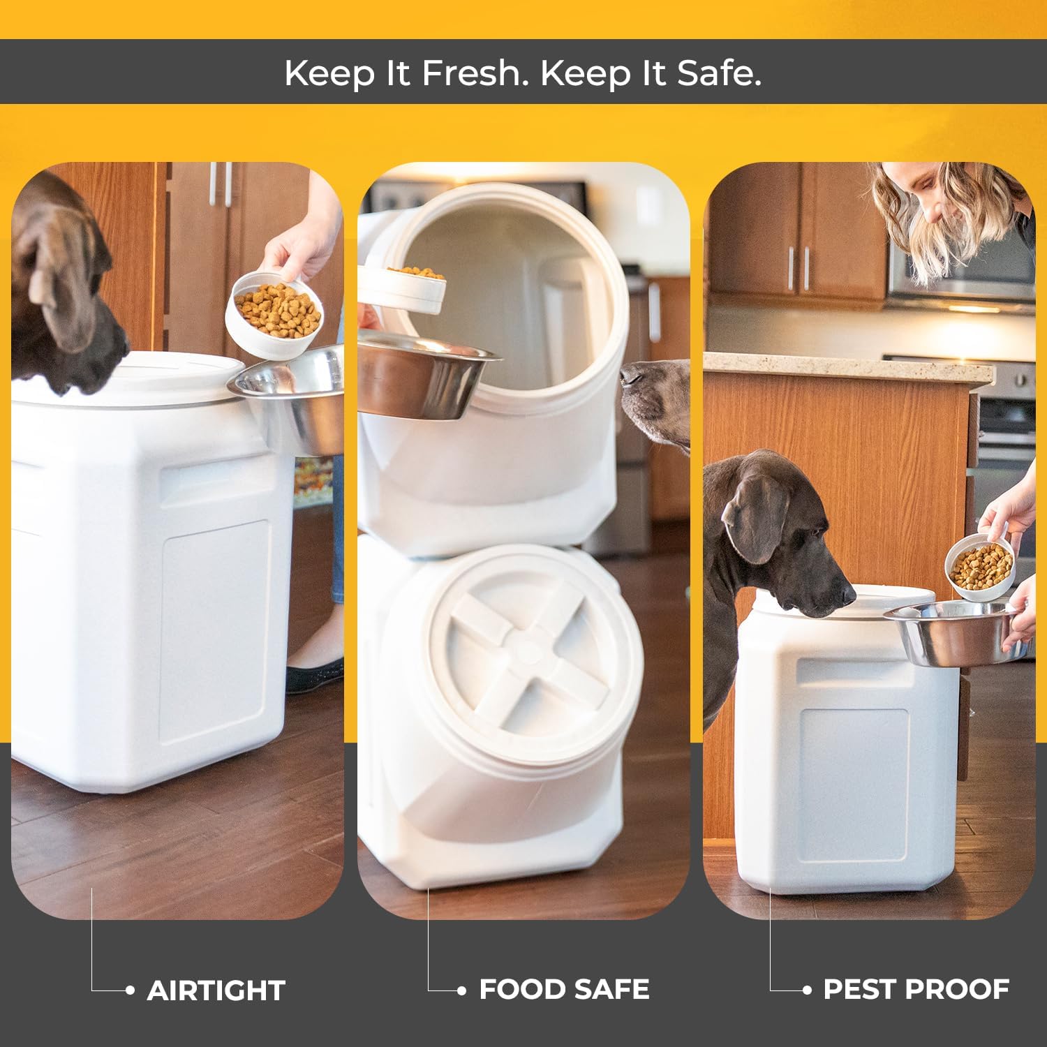 Vittles Vault Traditional Pet Food Storage Container For Dog Kibbles/Bird Seed/Oatmeal/Rice/Flour/Cereal, BPA Free Plastic, Sealed Airtight For Cat Food, Up To 50 lb, Made in USA, With Scoop, Gray - Image 14