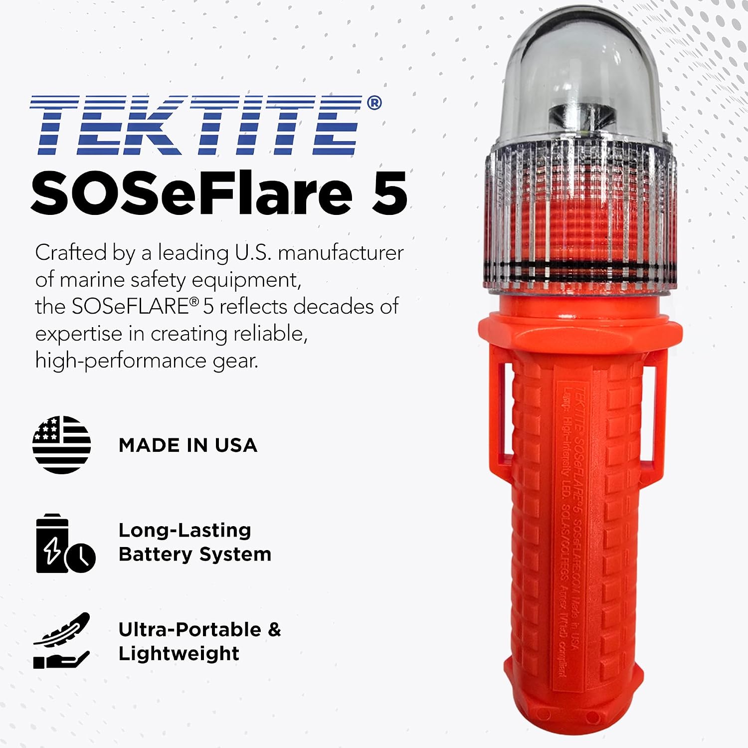 TEKTITE® SOSeFLARE 5 NO MORE FLARES! Electronic Boat Distress Flare w/Flag and Audible Signal Kit- USCG & SOLAS Compliant Marine Safety Signal - Waterproof LED & Audible Locator for Boats - Image 2