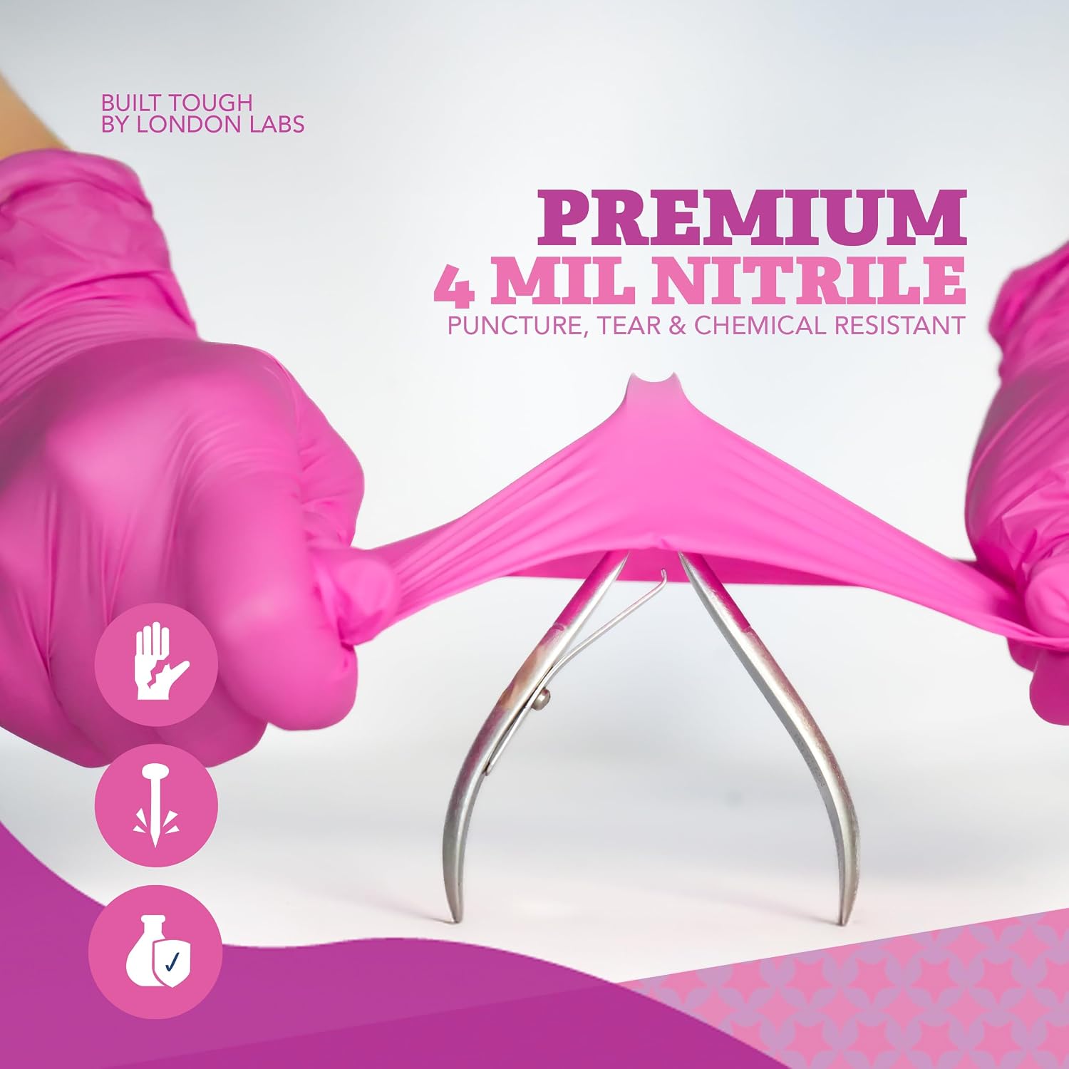 London Labs 4 Mil – Fuchsia Pink Nitrile Gloves – Disposable Latex Free & Powder Free– Chemical Resistant, Pink Rubber Gloves - Image 2