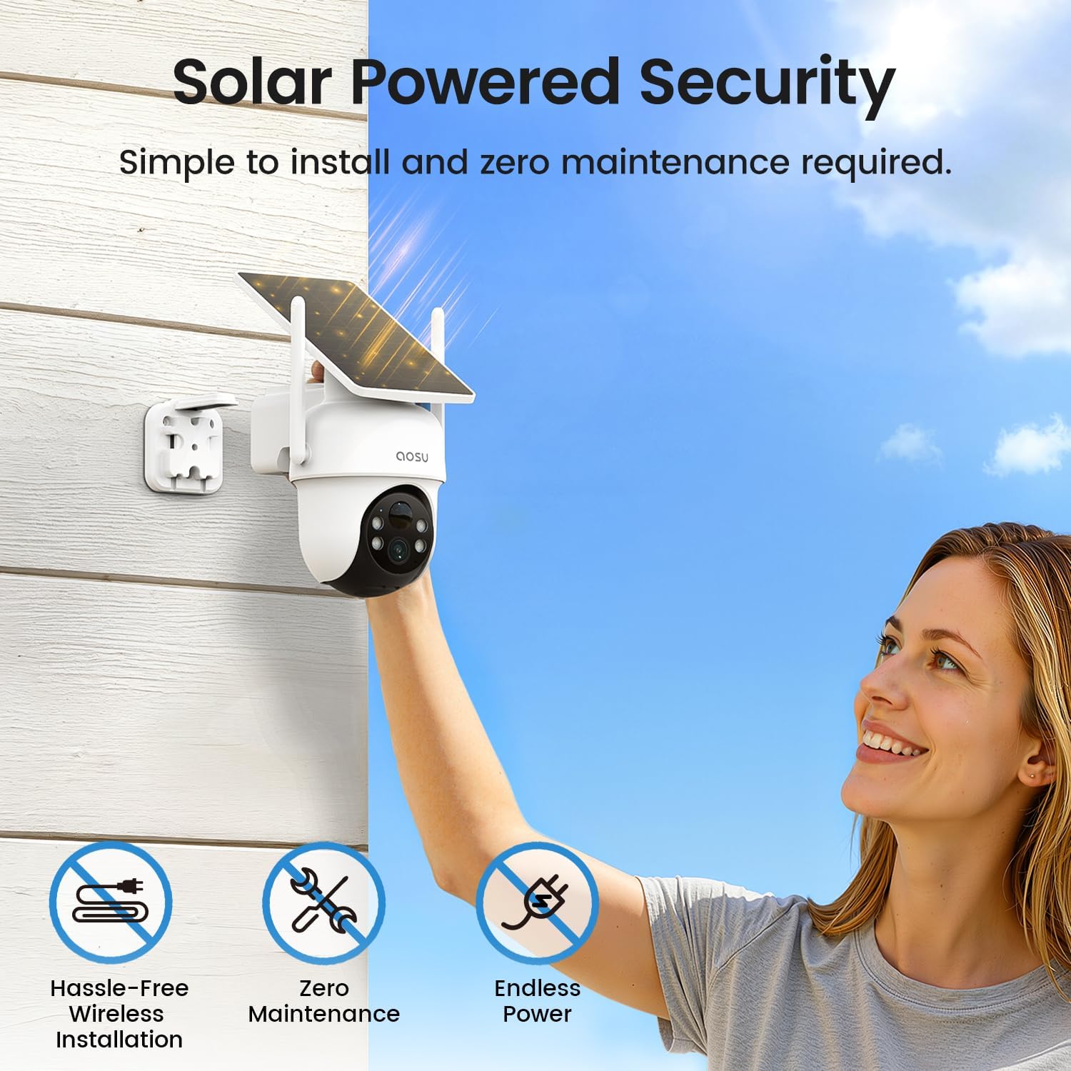 aosu Security Cameras Outdoor Wireless, 4 Cam-Kit, No Subscription Required, Solar-Powered, Home Security Cameras System with 360° Pan & Tilt, Auto Tracking, 2K Color Night Vision, Easy Setup - Image 8