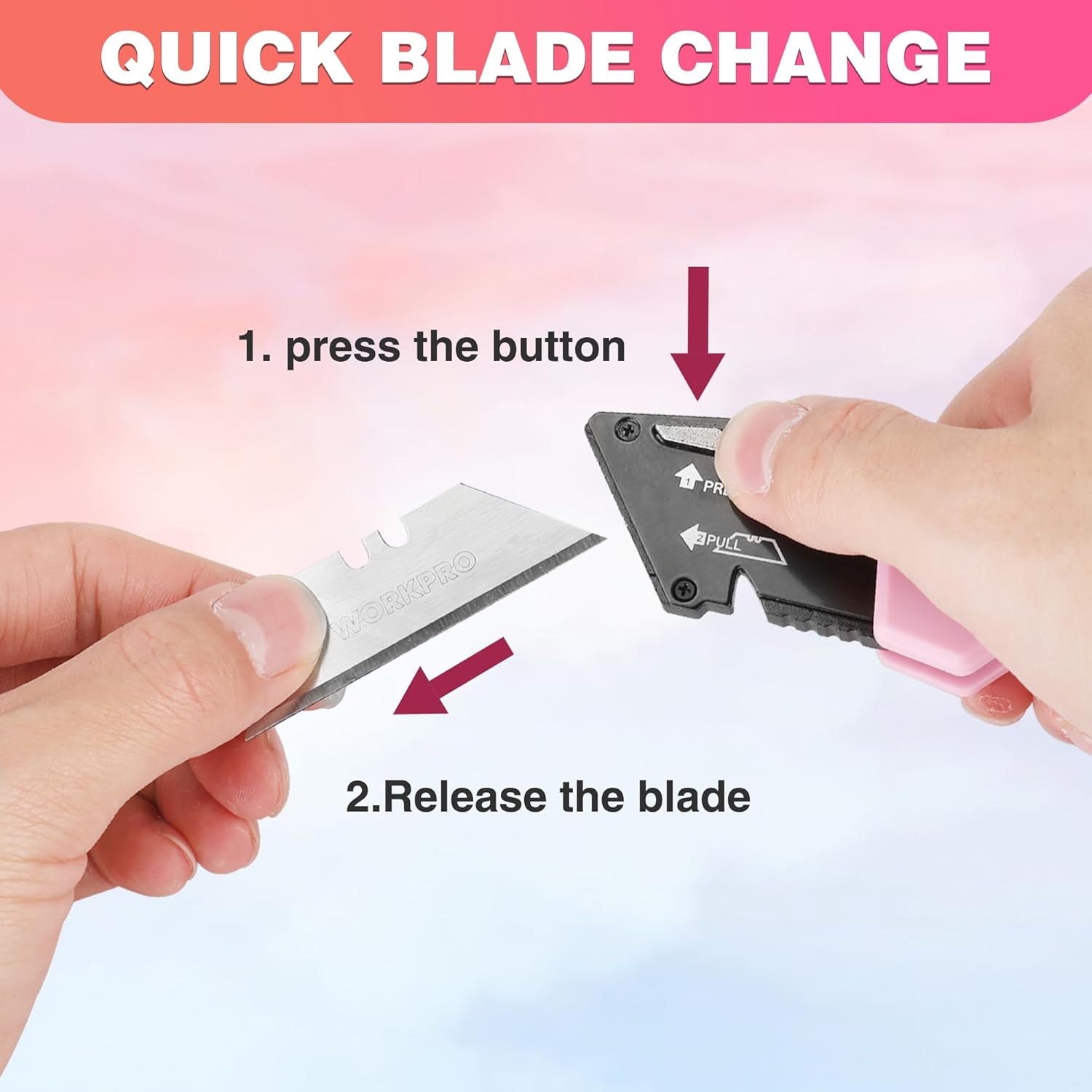 WORKPRO Folding Utility Knife, Quick Change Box Cutter, Pink Razor Knife for Cartons, Cardboard, Boxes, 10 Extra Blades Included - Pink Ribbon - Image 7