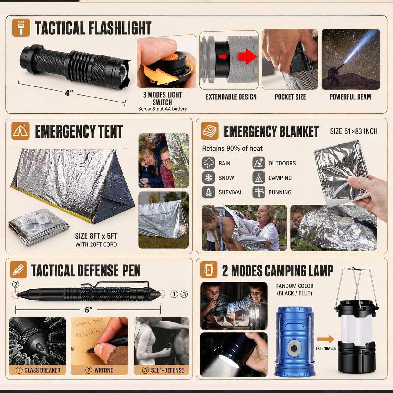 Survival Kit, 250Pcs Survival Gear First Aid Kit with Molle System Compatible Bag and Emergency Tent, Emergency Kit for Earthquake, Outdoor Adventure, Hiking, Hunting, Gifts for Men Women - Image 4